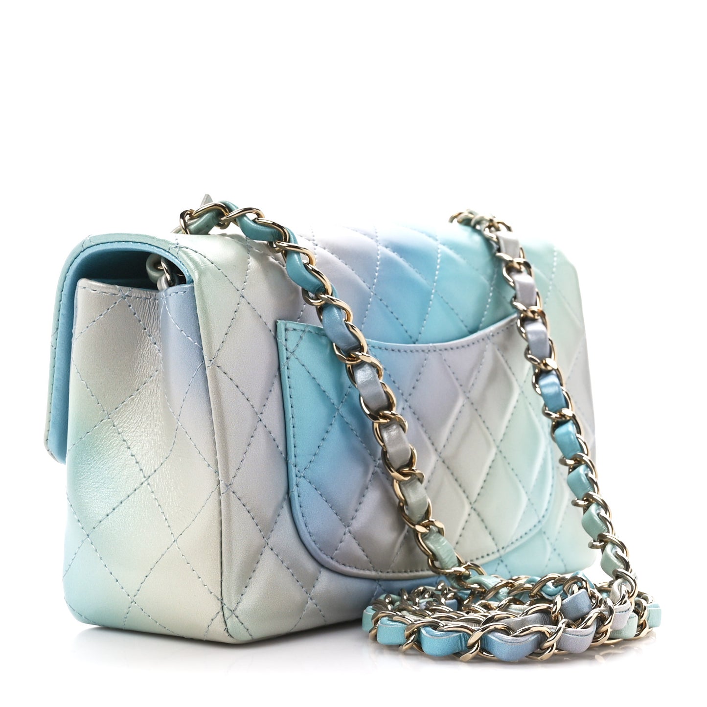 Lambskin Quilted Tie Dye Ombre Mini Rectangular Flap Blue Multicolor