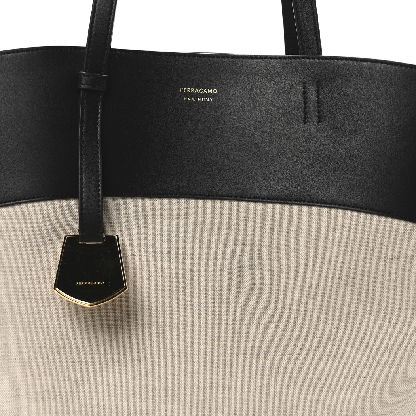 Canvas Calfskin Medium Charming Tote Natural Black