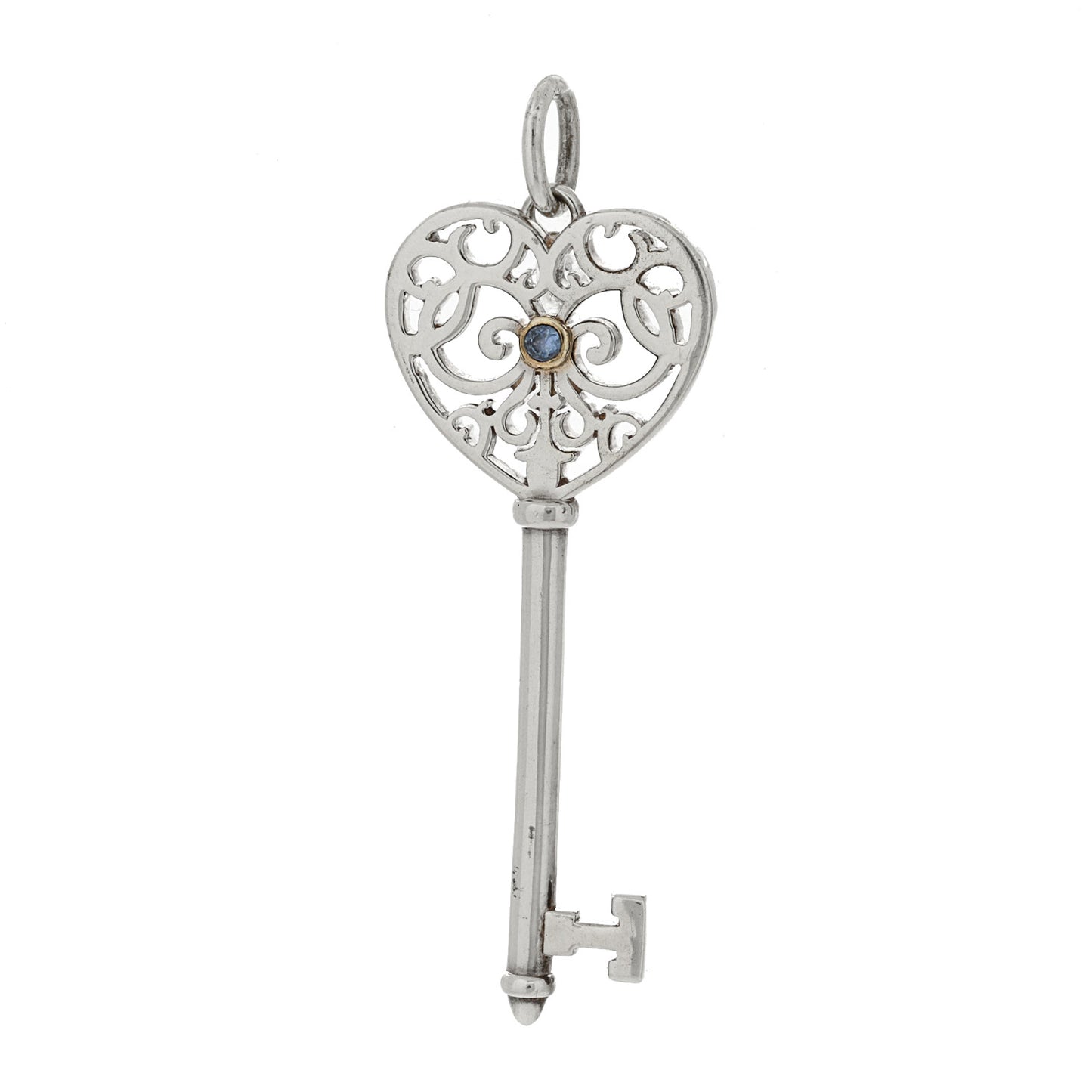 Sterling Silver Blue Sapphire Enchant Heart Key Pendant