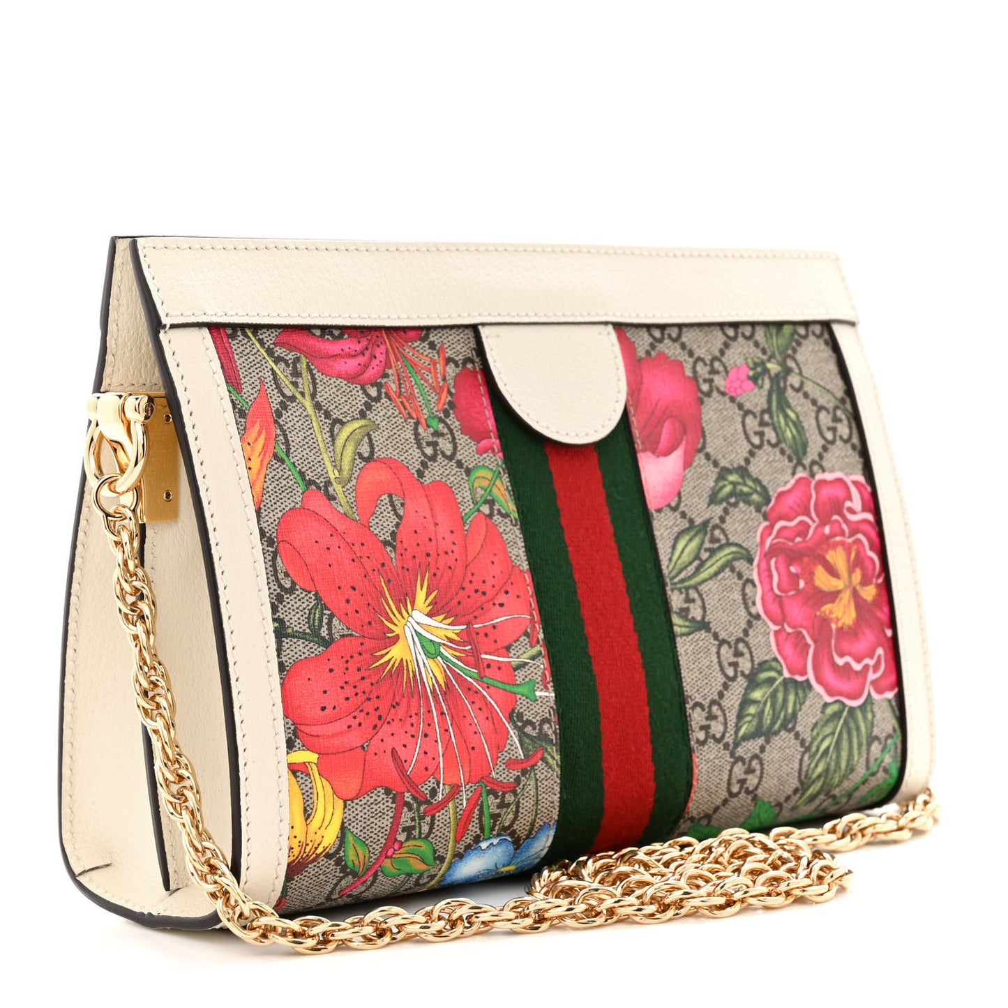 GG Supreme Monogram Flora Web Small Ophidia Chain Shoulder Bag White