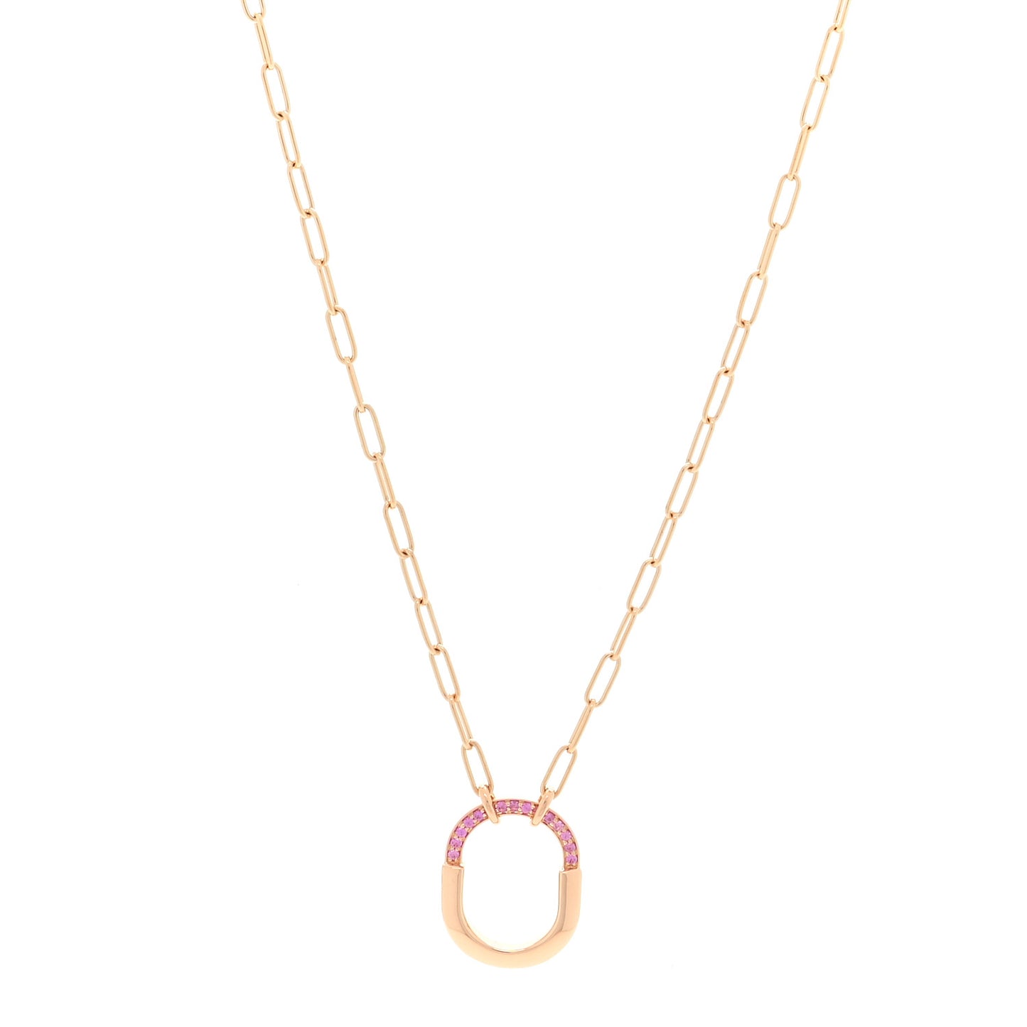 18K Rose Gold Pink Sapphire Small Lock Pendant Necklace