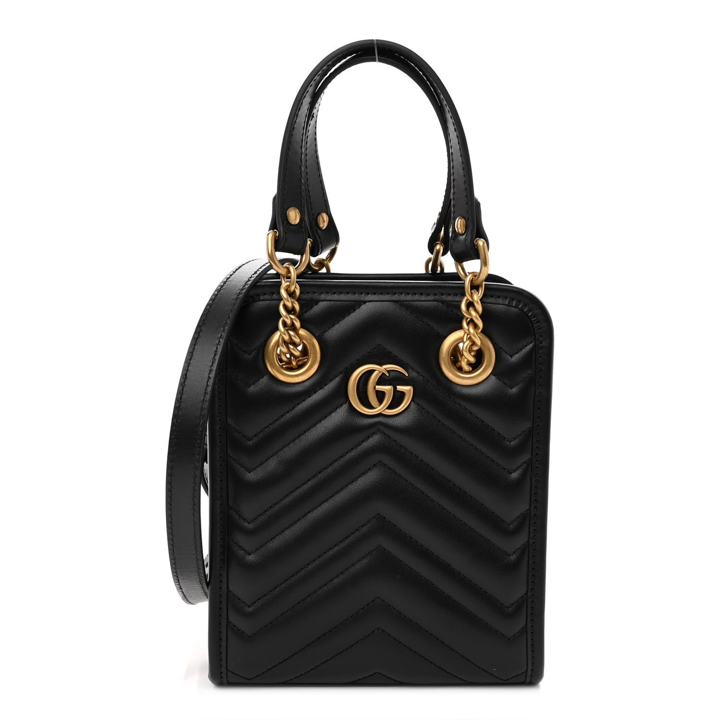 Calfskin Matelasse Chevron Mini GG Marmont Tote Black