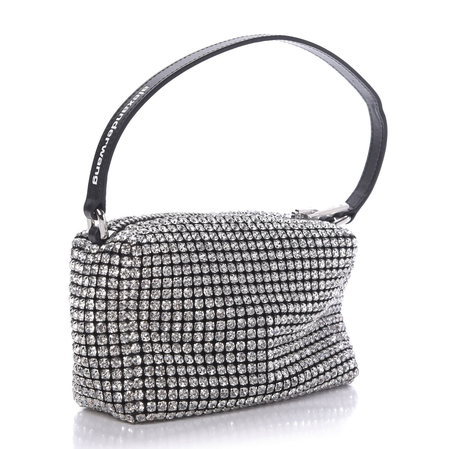 Mesh Crystal Rhinestone Mini Heiress Pouch Black Silver