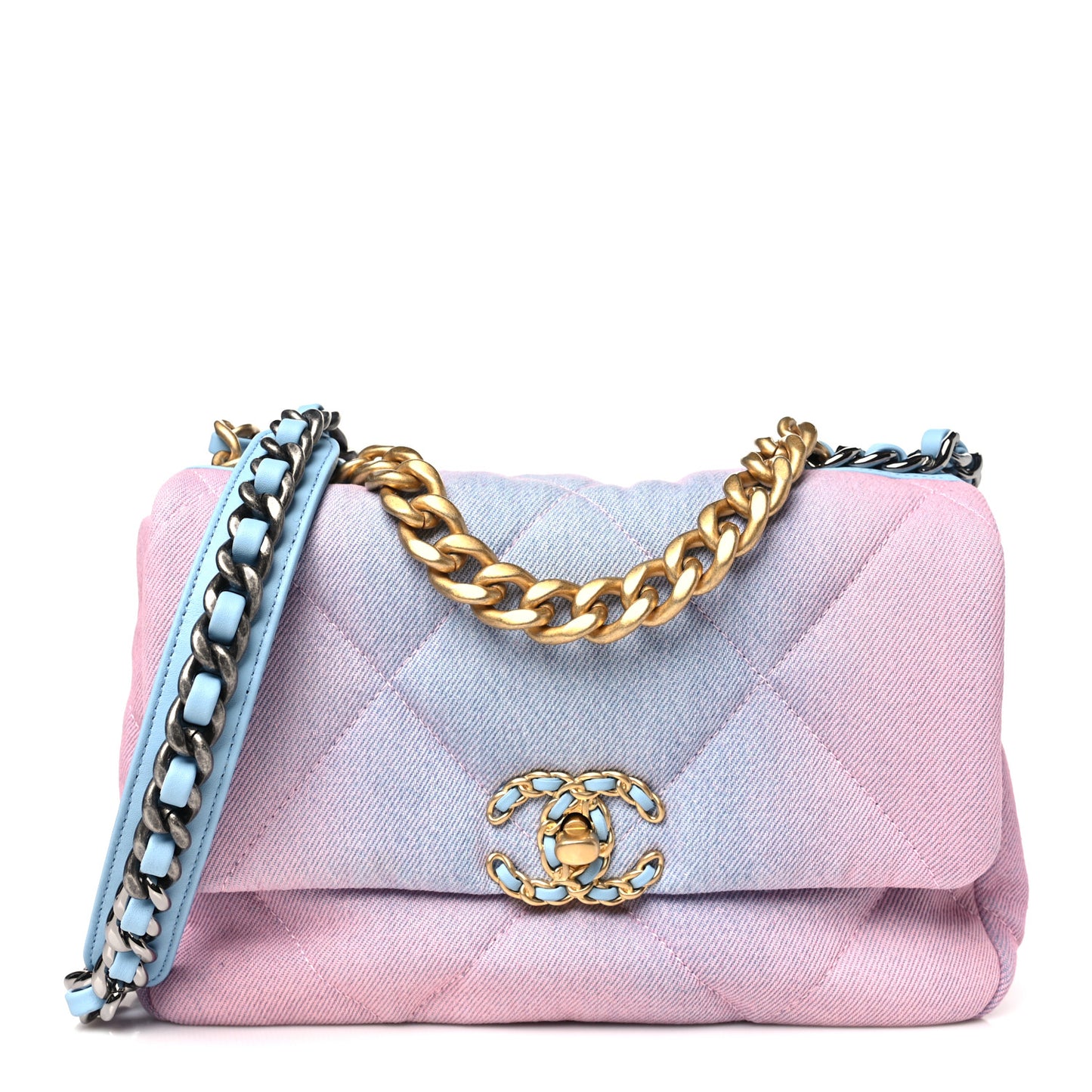 Denim Quilted Medium Chanel 19 Flap Blue Pink