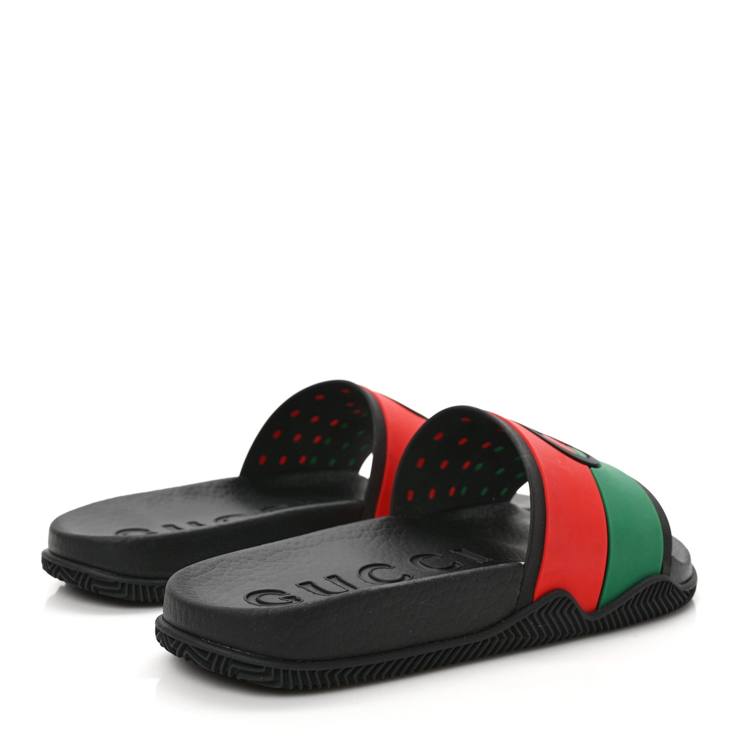 Rubber Web Womens Interlocking G Slide Sandals 37 Black Green Red