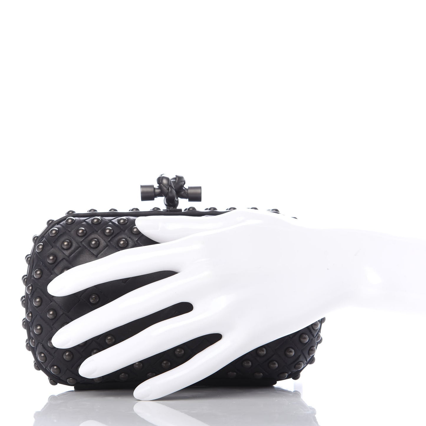 Waxy Nappa Intrecciato Knot Studded Clutch Gray