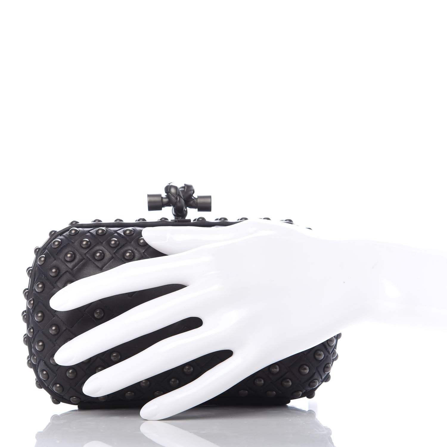 Bottega Veneta Waxy Nappa Intrecciato Knot Studded Clutch Gray 2 of 8