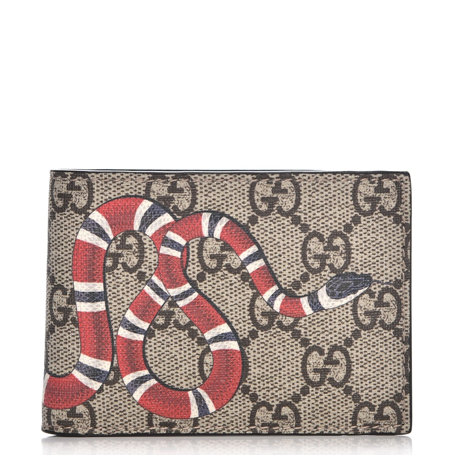 Gucci GG Supreme Monogram Kingsnake Bi-Fold Wallet Beige 226587