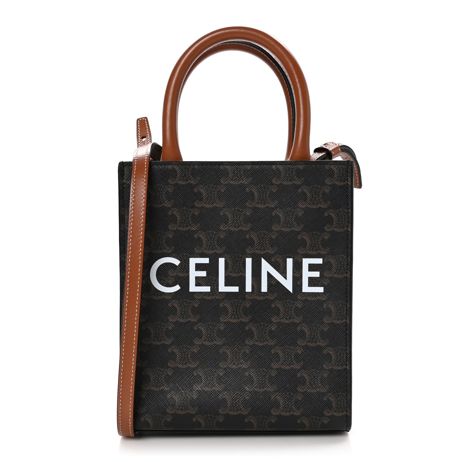 Celine Triomphe Canvas Calfskin Mini Vertical Cabas Tan 1 of 9