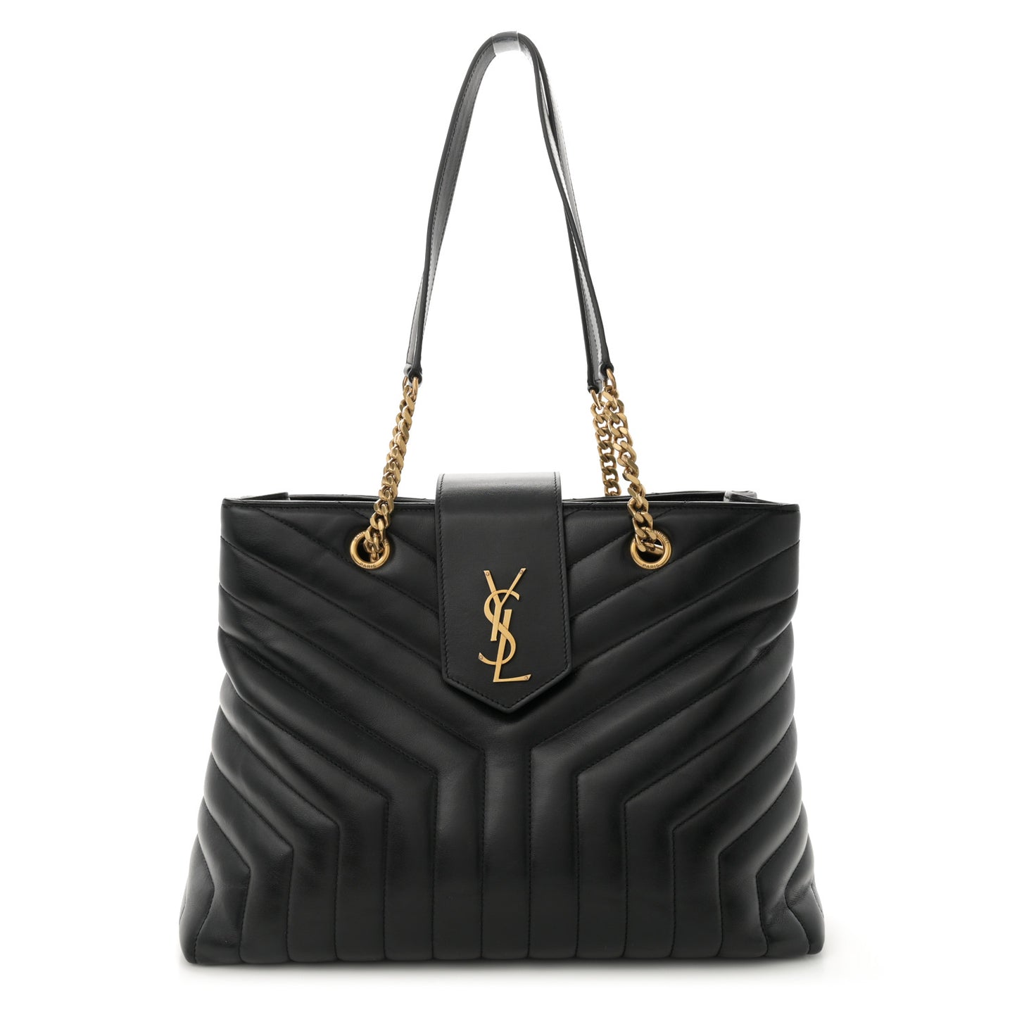 Calfskin Y Quilted Monogram Large Loulou Shopper Black
