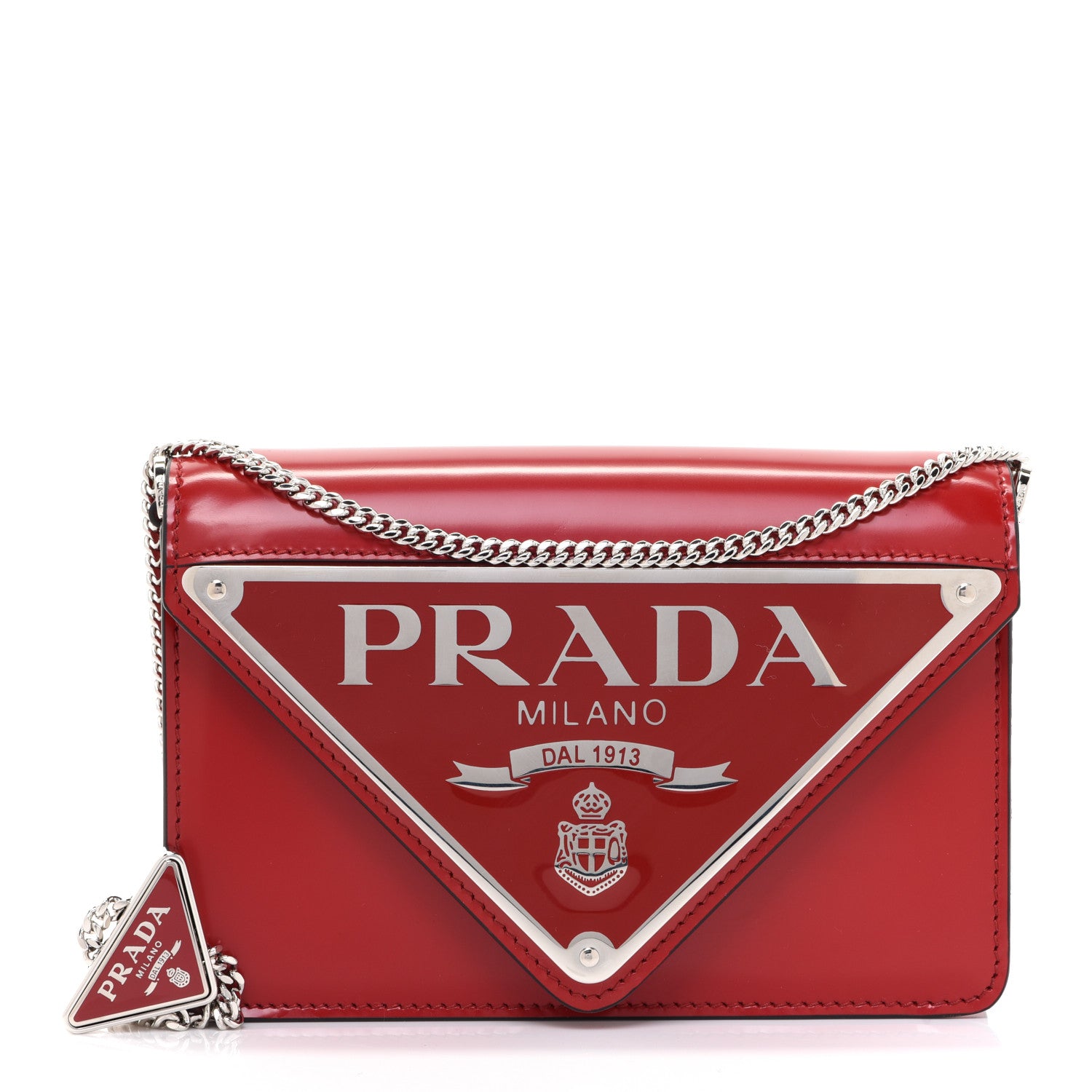 Prada Spazzolato Triangle Logo Plate Flap Chain Crossbody Bag