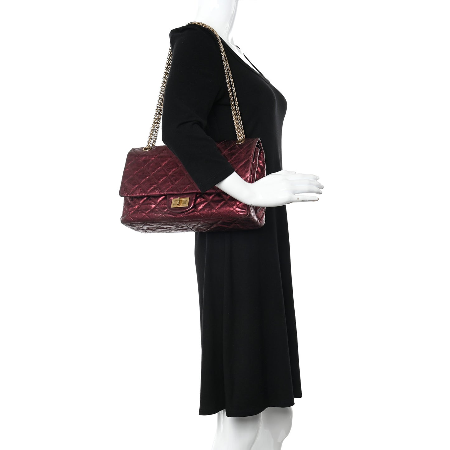 Metallic Aged Calfskin Quilted 2.55 Reissue 227 Flap Dark Red