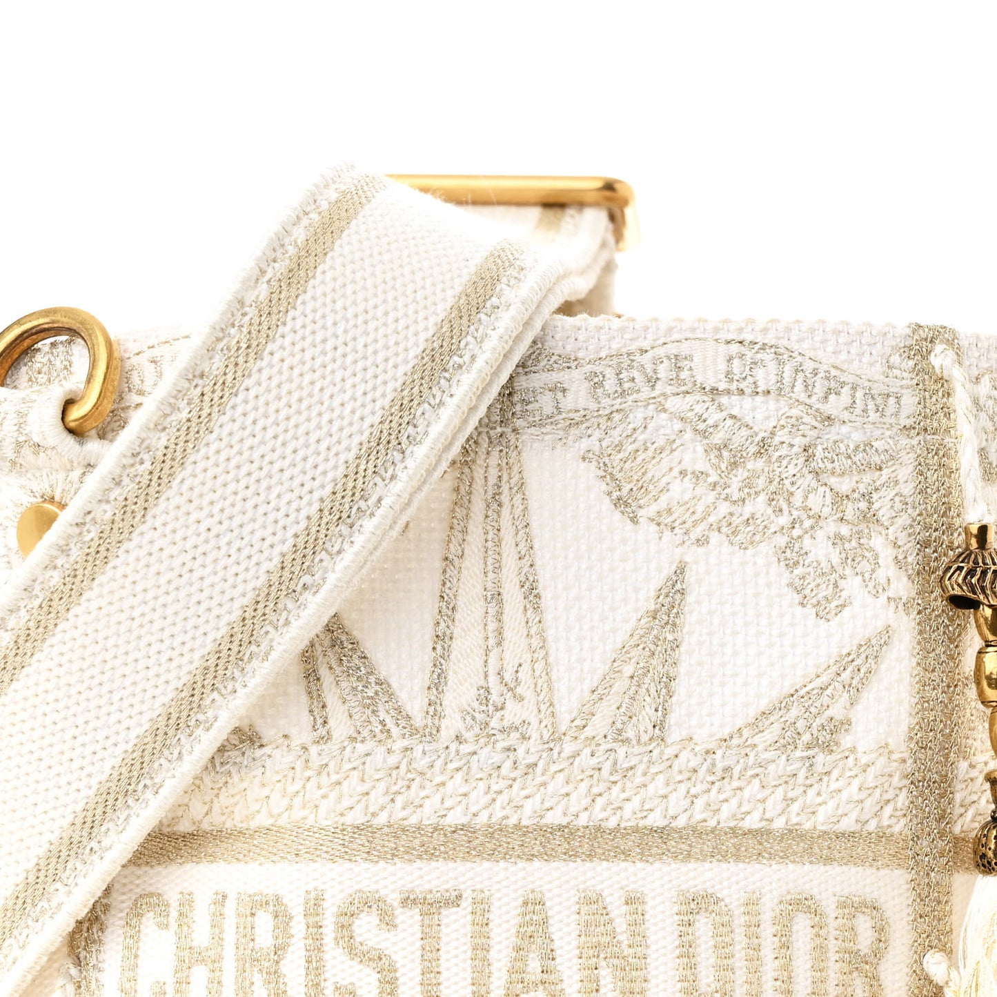 Canvas Embroidered Reve d'Infini Small D-Bubble Bucket Bag Gold