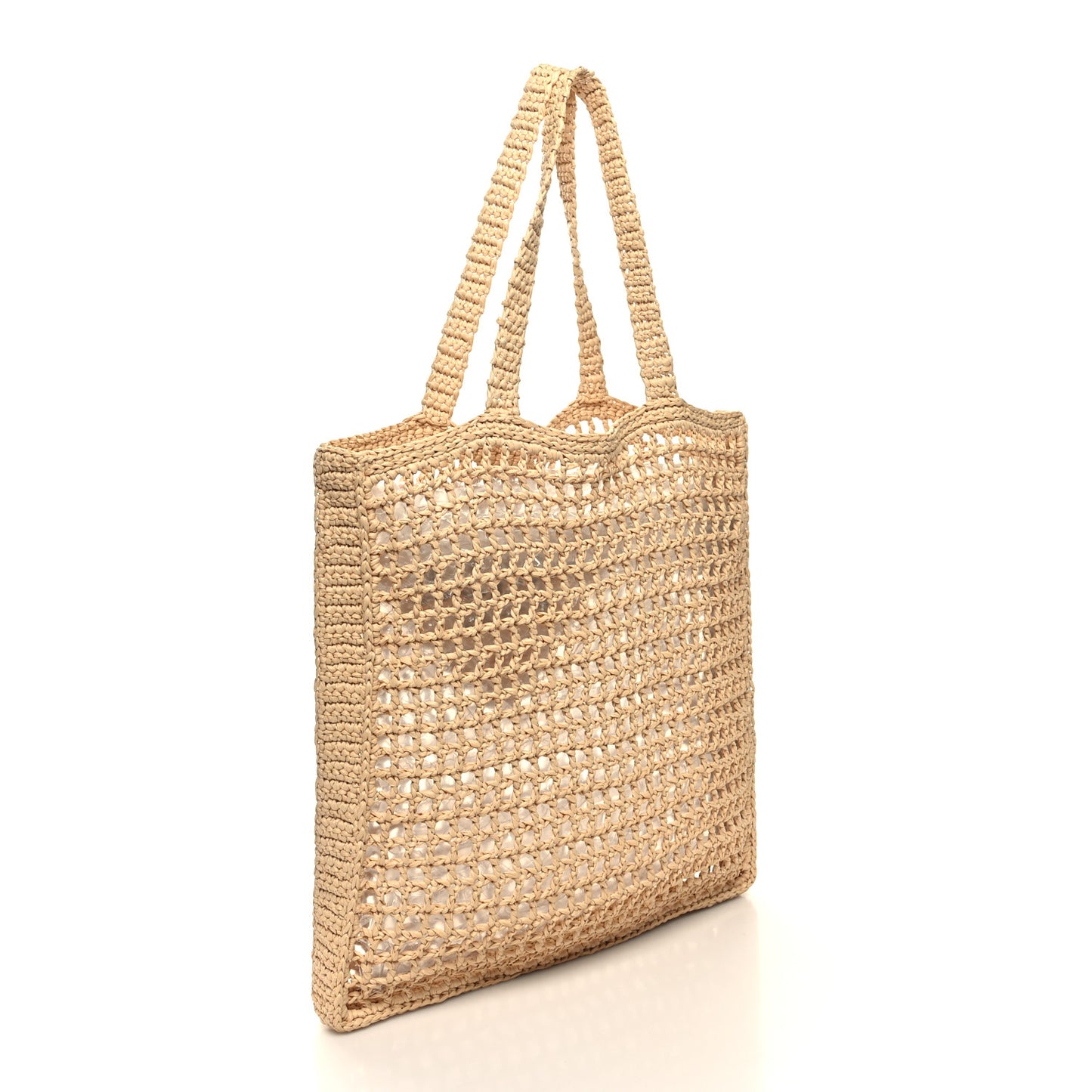 Yarn Raffia Effect Crochet Logo Embroidered Tote Bag Naturale