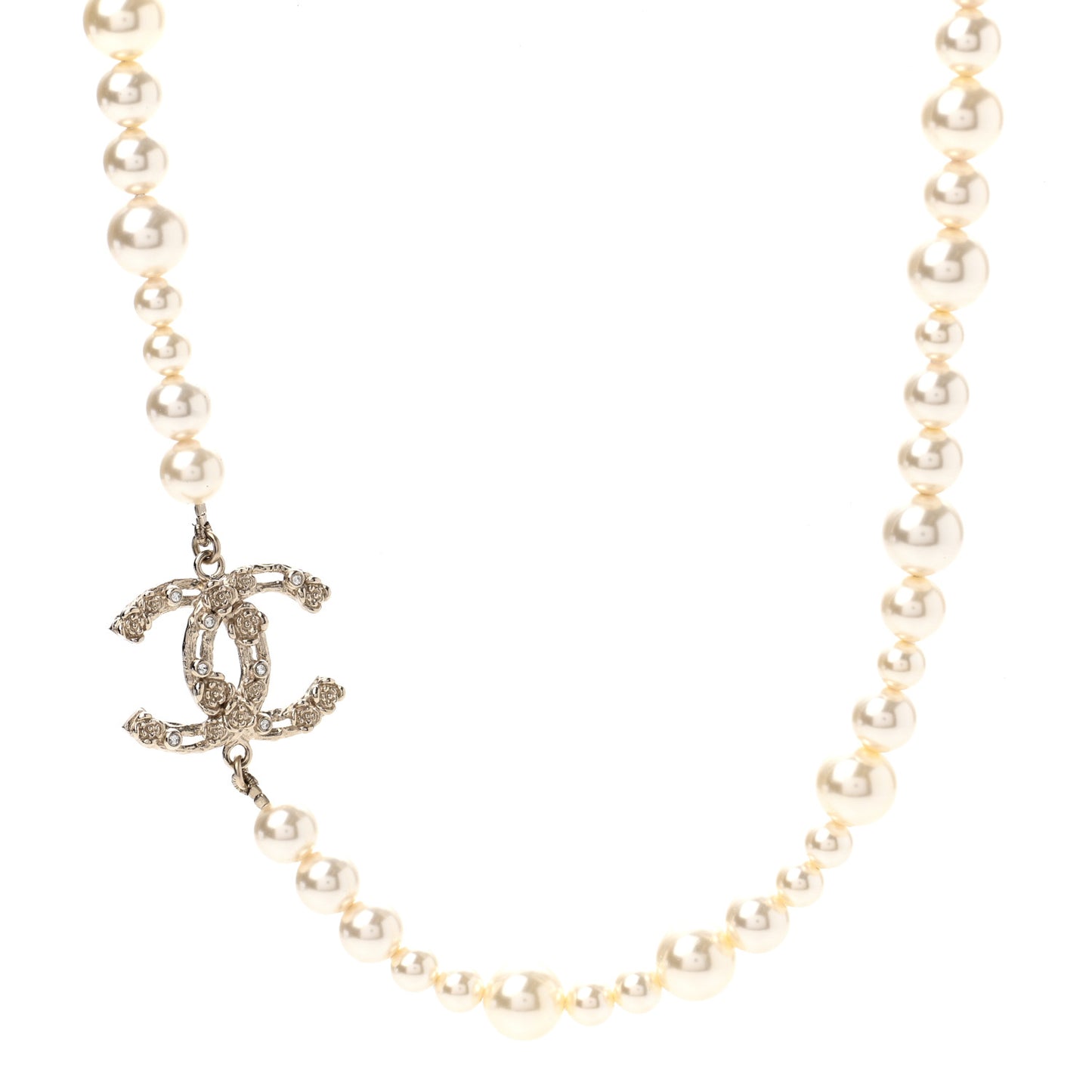Pearl Crystal CC Camellia Short Necklace Gold