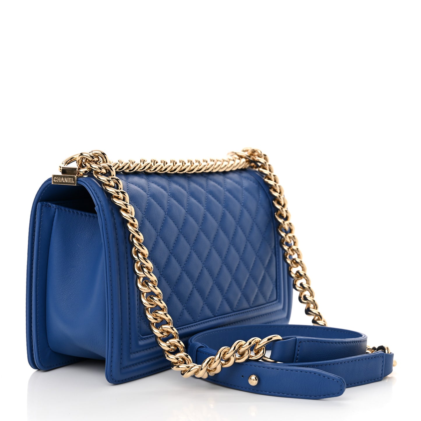 Calfskin Quilted Medium Boy Flap Blue