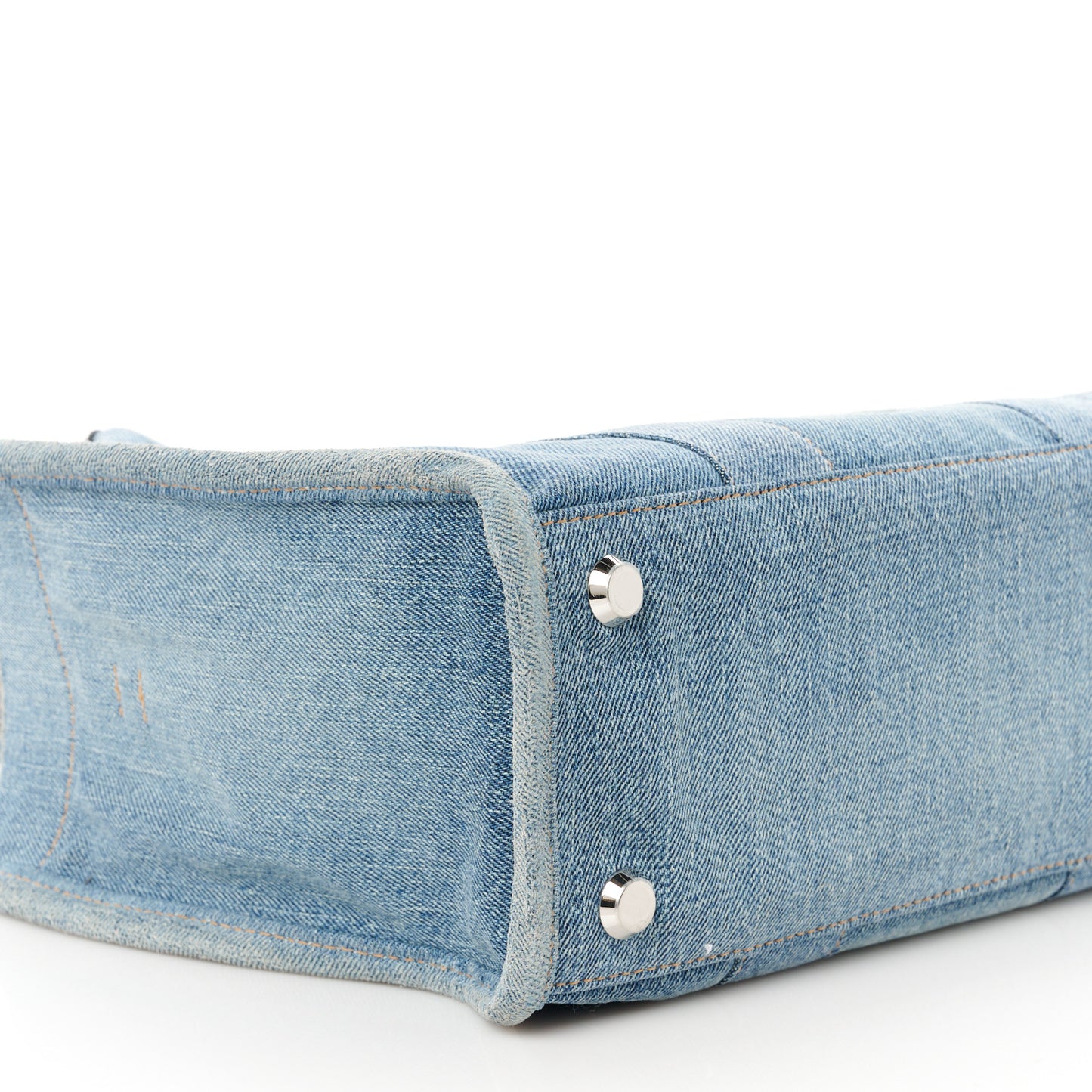 Washed Frayed Denim Logo Small Hardware Tote Blue