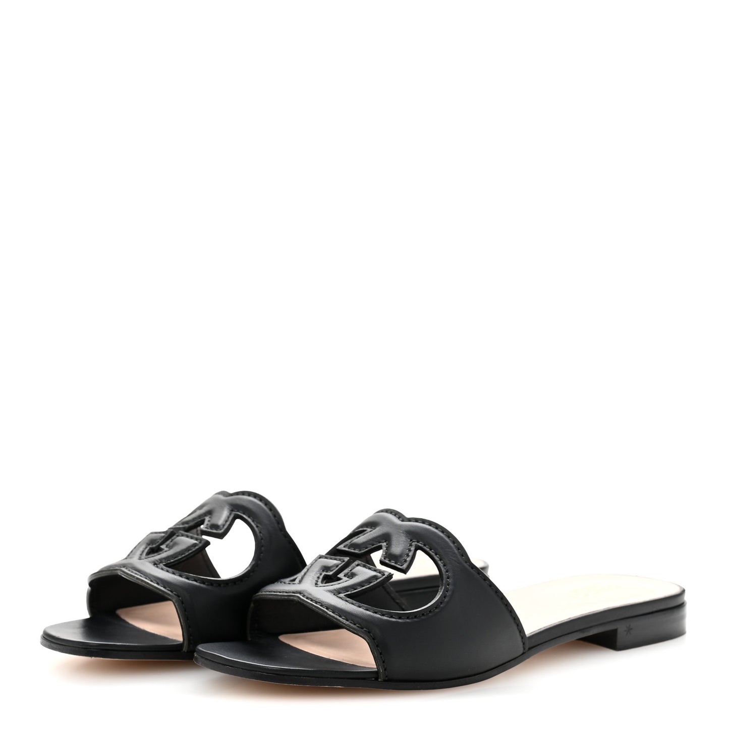 Cosmos Softy Calfskin Interlocking G Cut Out Slide Sandals 36.5 Black
