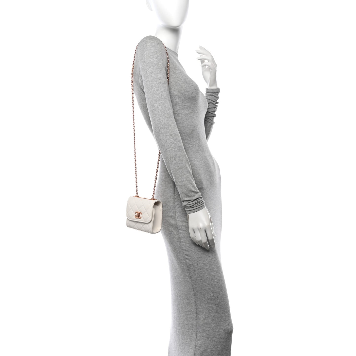 Lambskin Quilted Mini Trendy CC Clutch With Chain Ecru