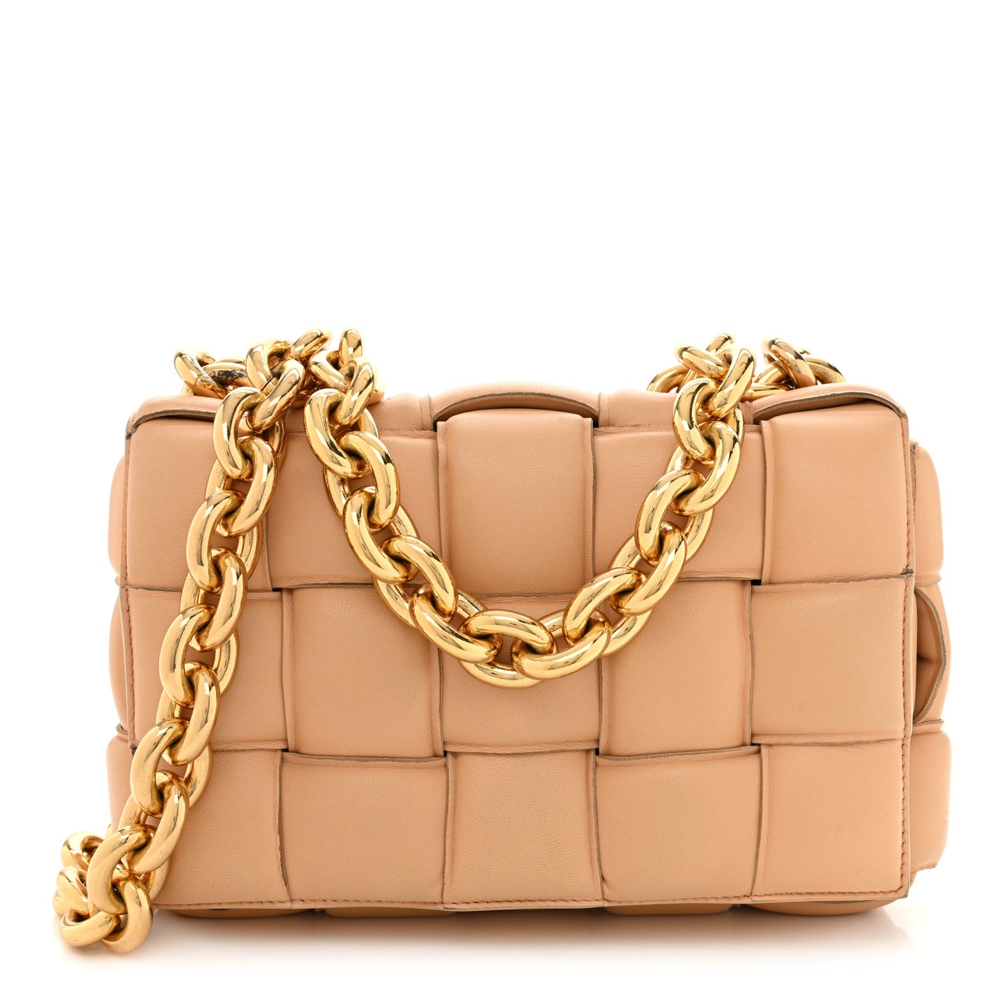 Lambskin Maxi Intreccio Padded Chain Cassette Crossbody Bag Almond
