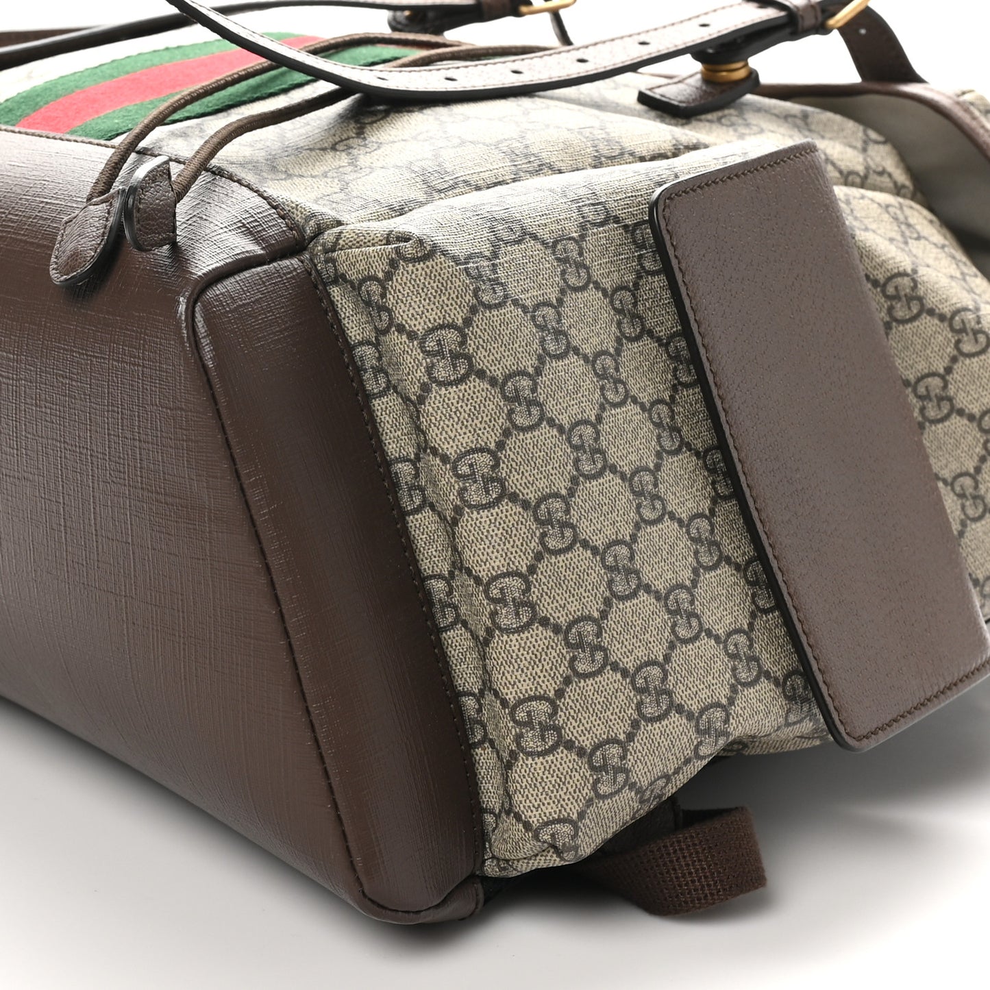 GG Supreme Monogram Medium Ophidia Double Buckle Backpack Brown