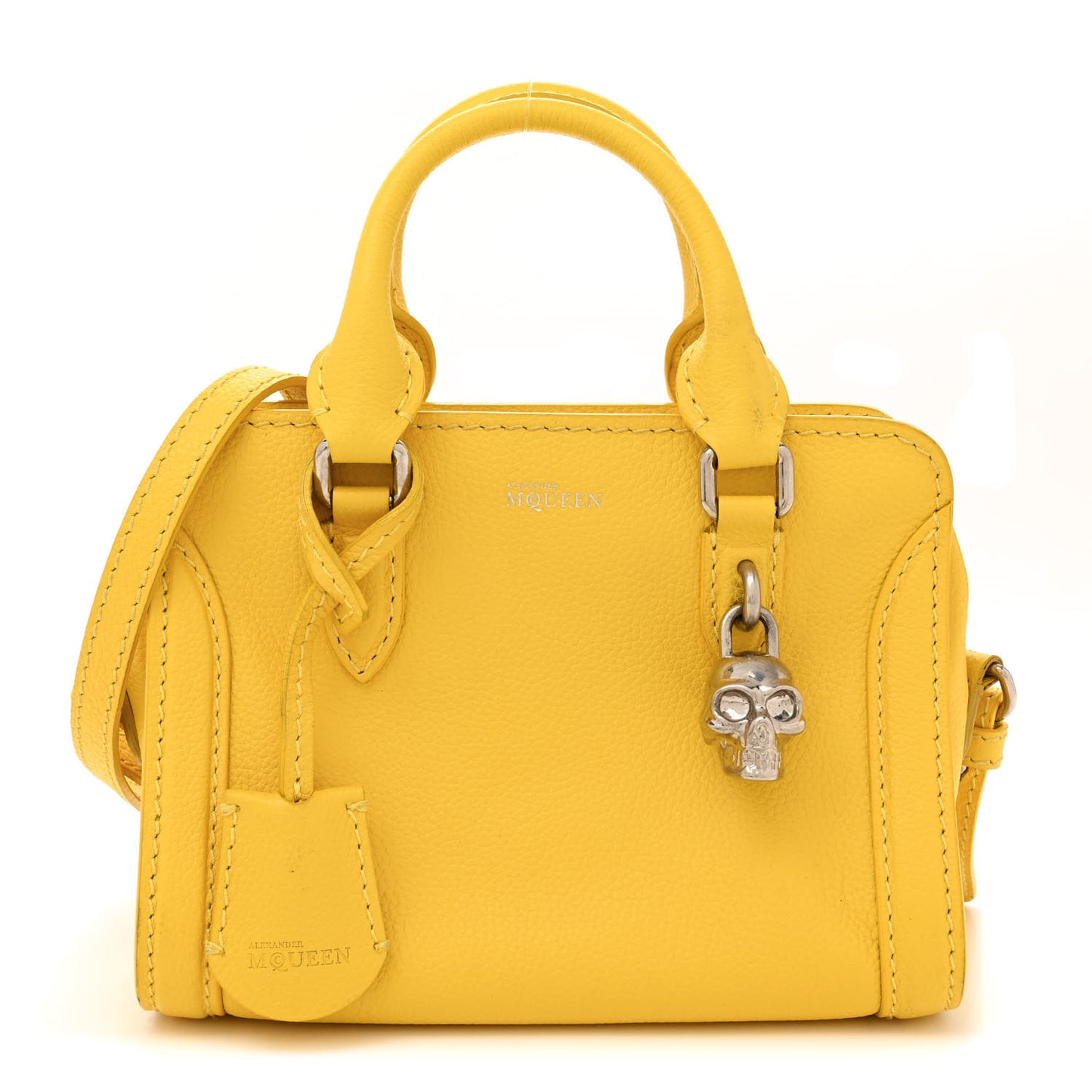 Pebbled Calfskin Mini Skull Padlock Zip Around Tote Yellow