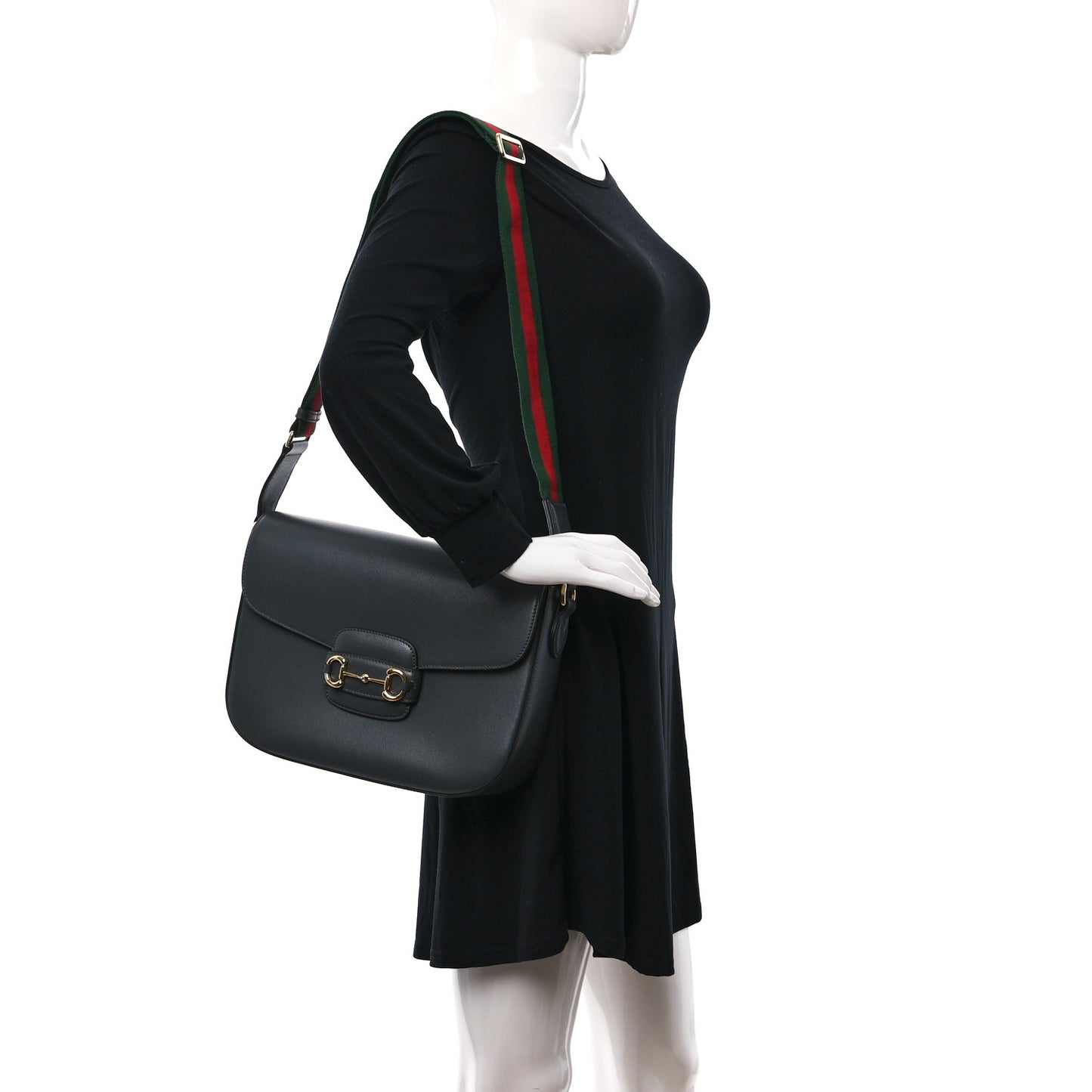 Azalea Calfskin Web Horsebit 1955 Shoulder Bag Graphite Grey