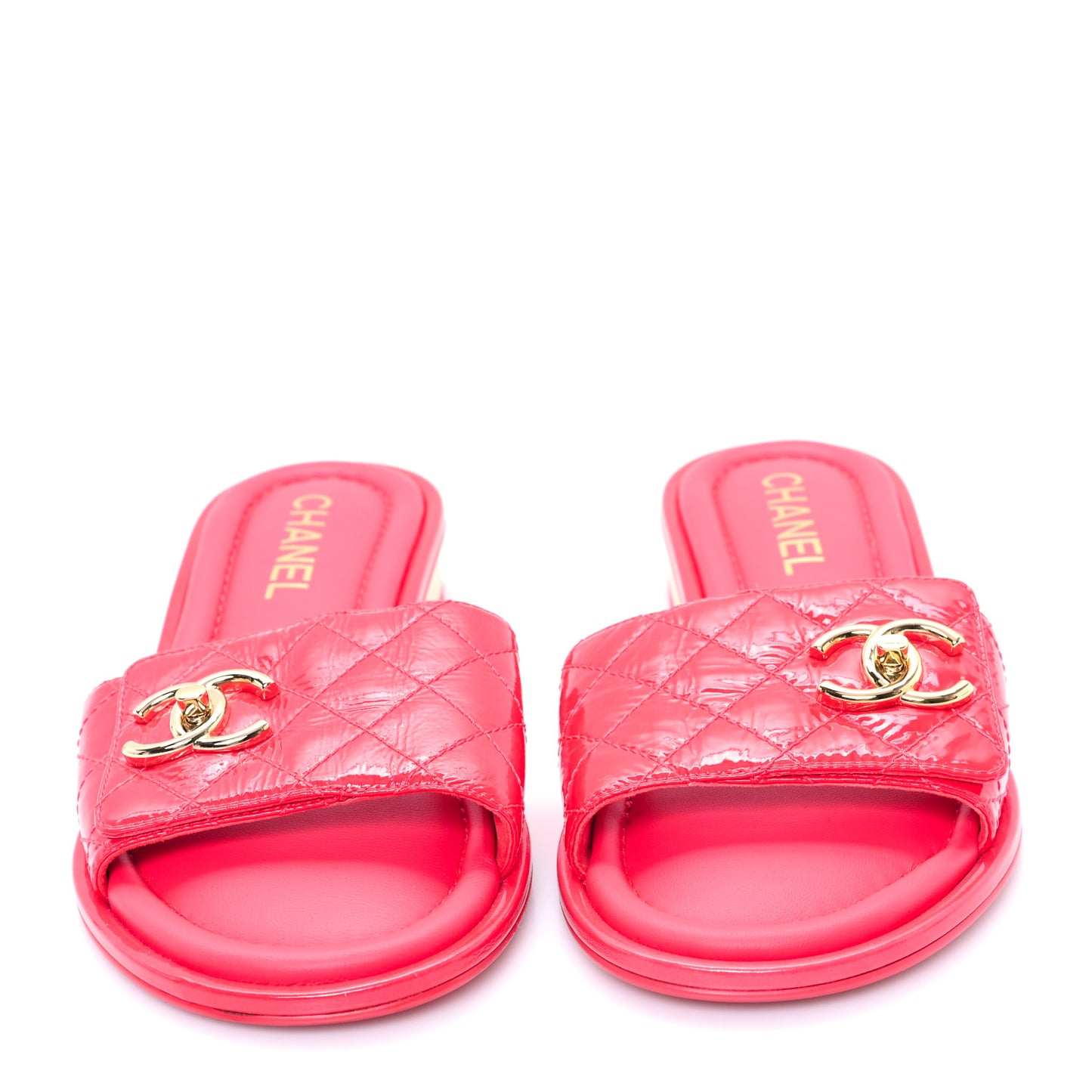 Patent Goatskin Quilted CC Sandals 38 Dark Pink