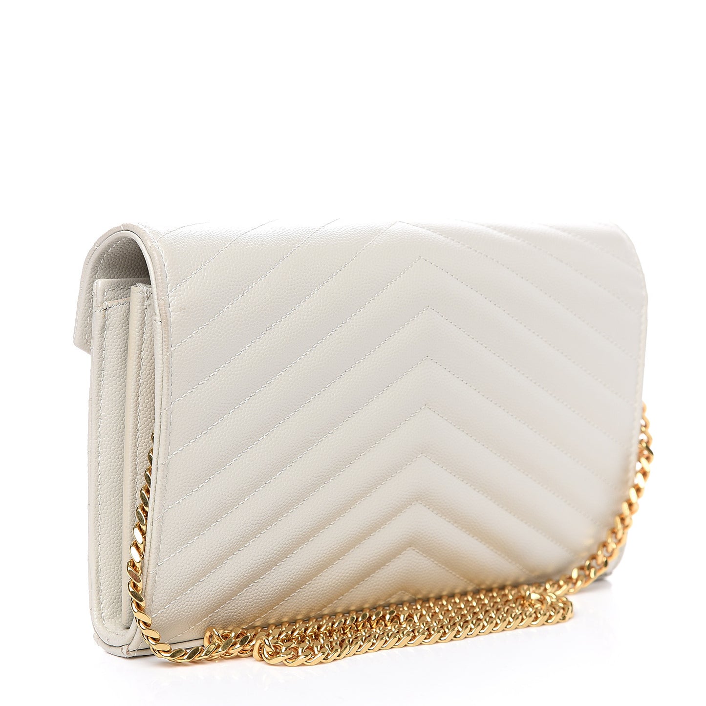 Grain De Poudre Matelasse Chevron Monogram Chain Wallet Cream