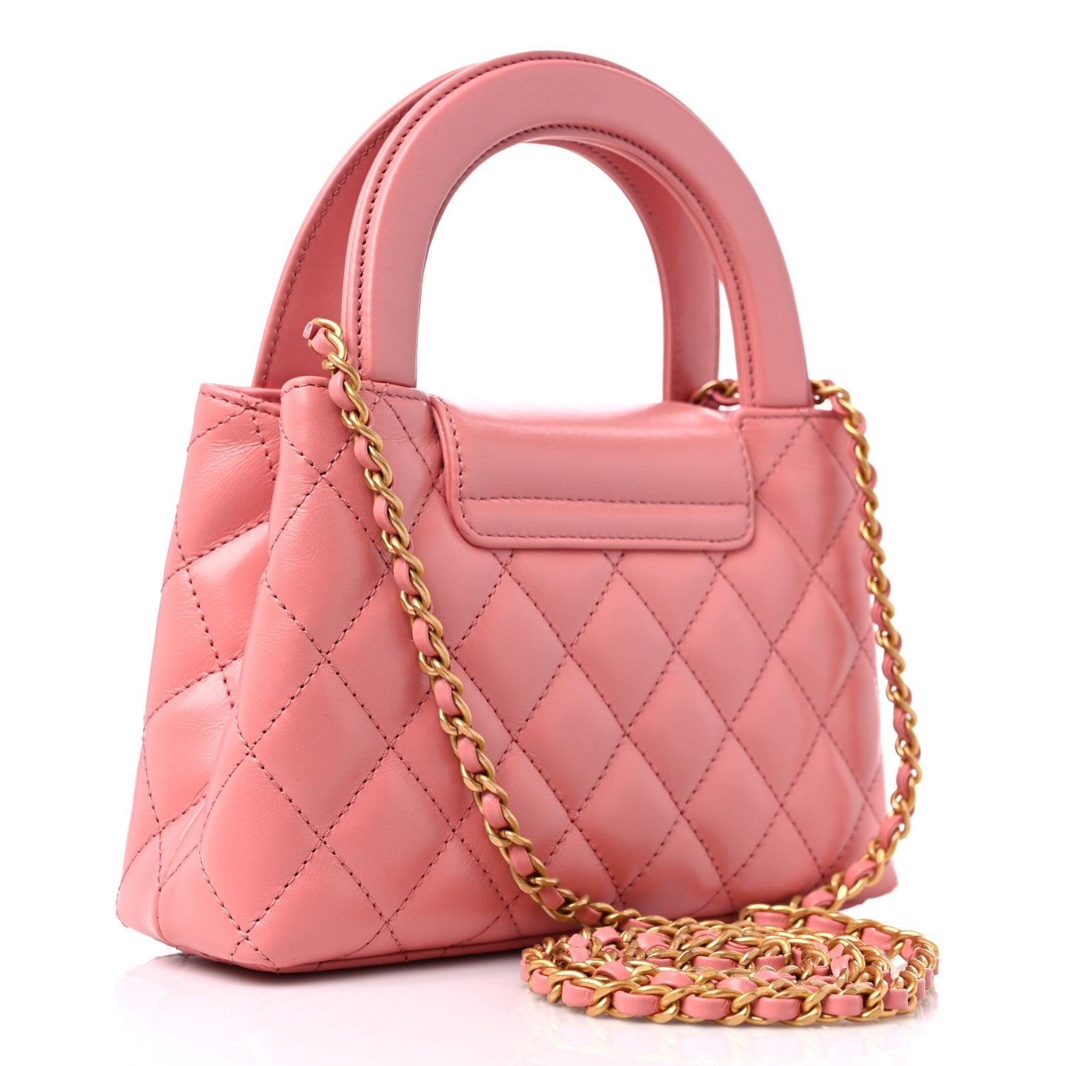 Chanel Shiny Aged Calfskin Quilted Nano Kelly Shopper Coral Pink 3 of 9