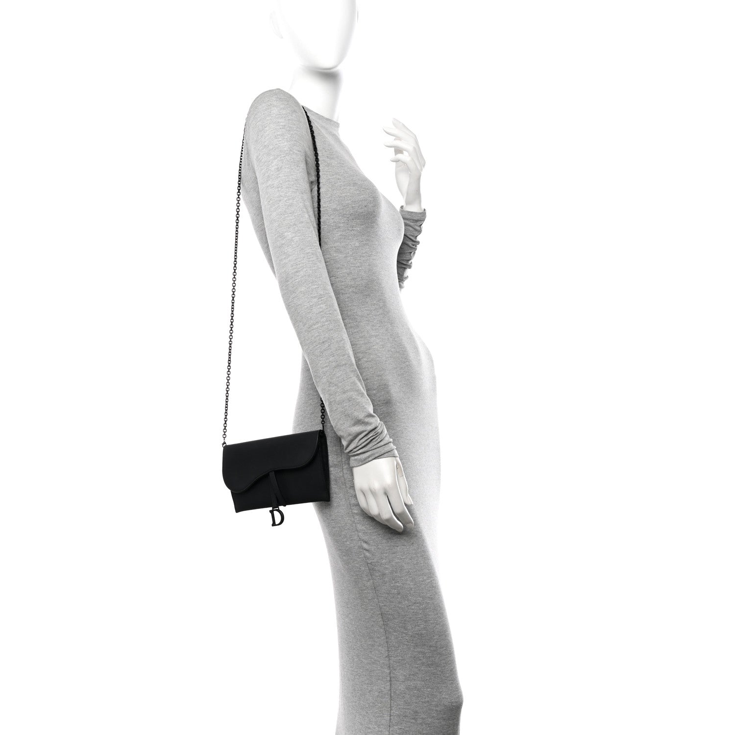 Christian Dior Ultra Matte Calfskin Saddle Chain Wallet Pouch Black 2 of 14