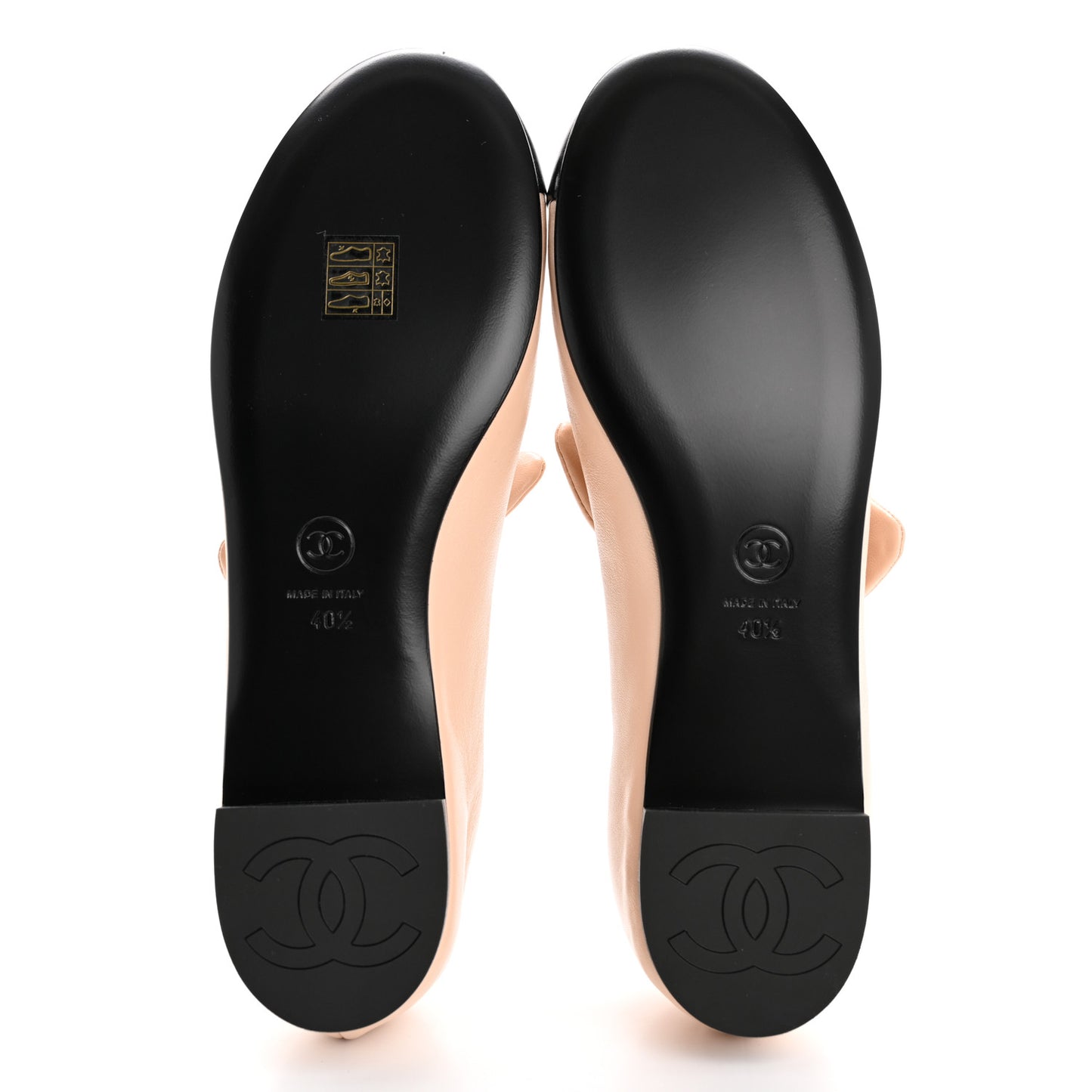 Lambskin Bow Mary Jane Flats 40.5 Beige Black
