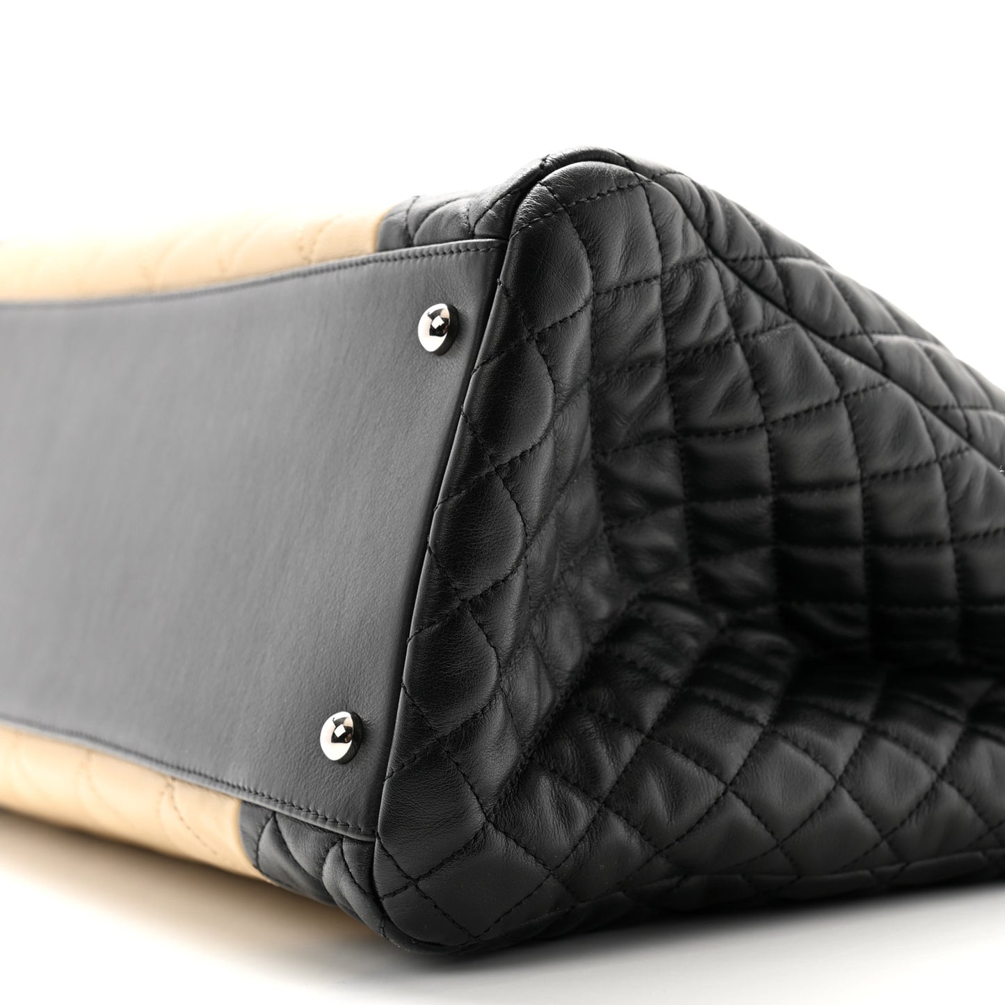 Lambskin Quilted Large CC Shopping Tote Black Rose Clair