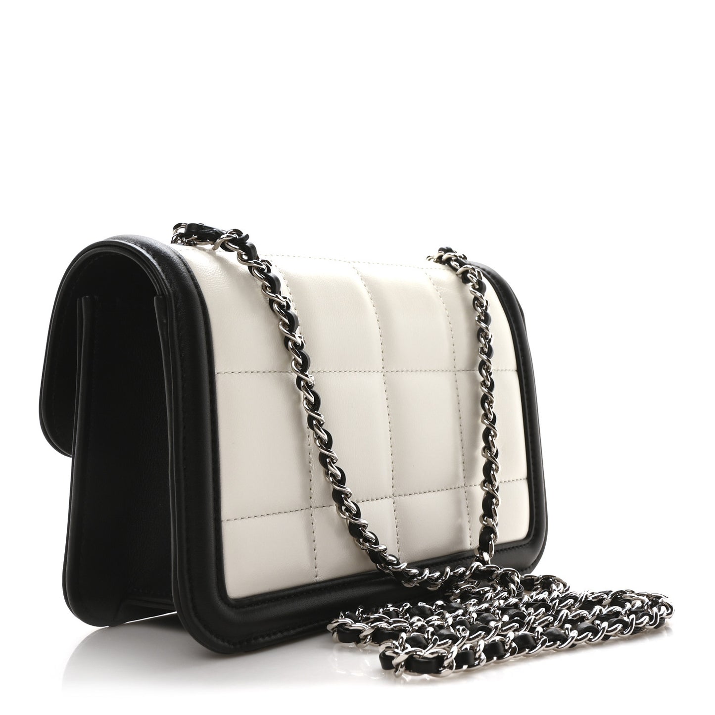 Lambskin Calfskin Mini Chocolate Bar Flap Bag White Black