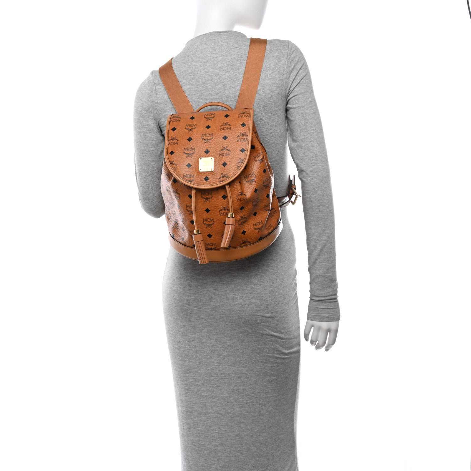MCM Visetos Drawstring Tassel Backpack Cognac 2 of 8