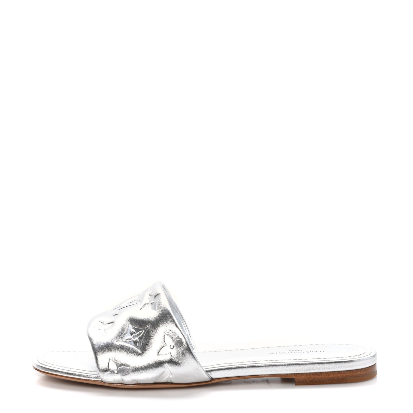 Metallic Lambskin Embossed Monogram Revival Flat Mules 36 Silver