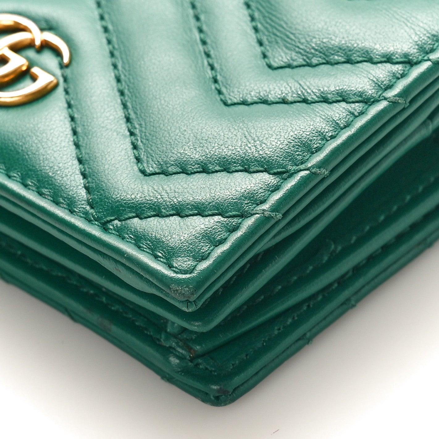 Calfskin Matelasse GG Marmont Card Case Wallet Emerald