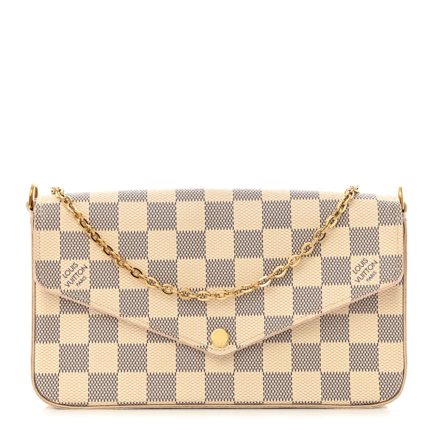 Damier Azur Pochette Felicie Chain Wallet Rose Ballerine