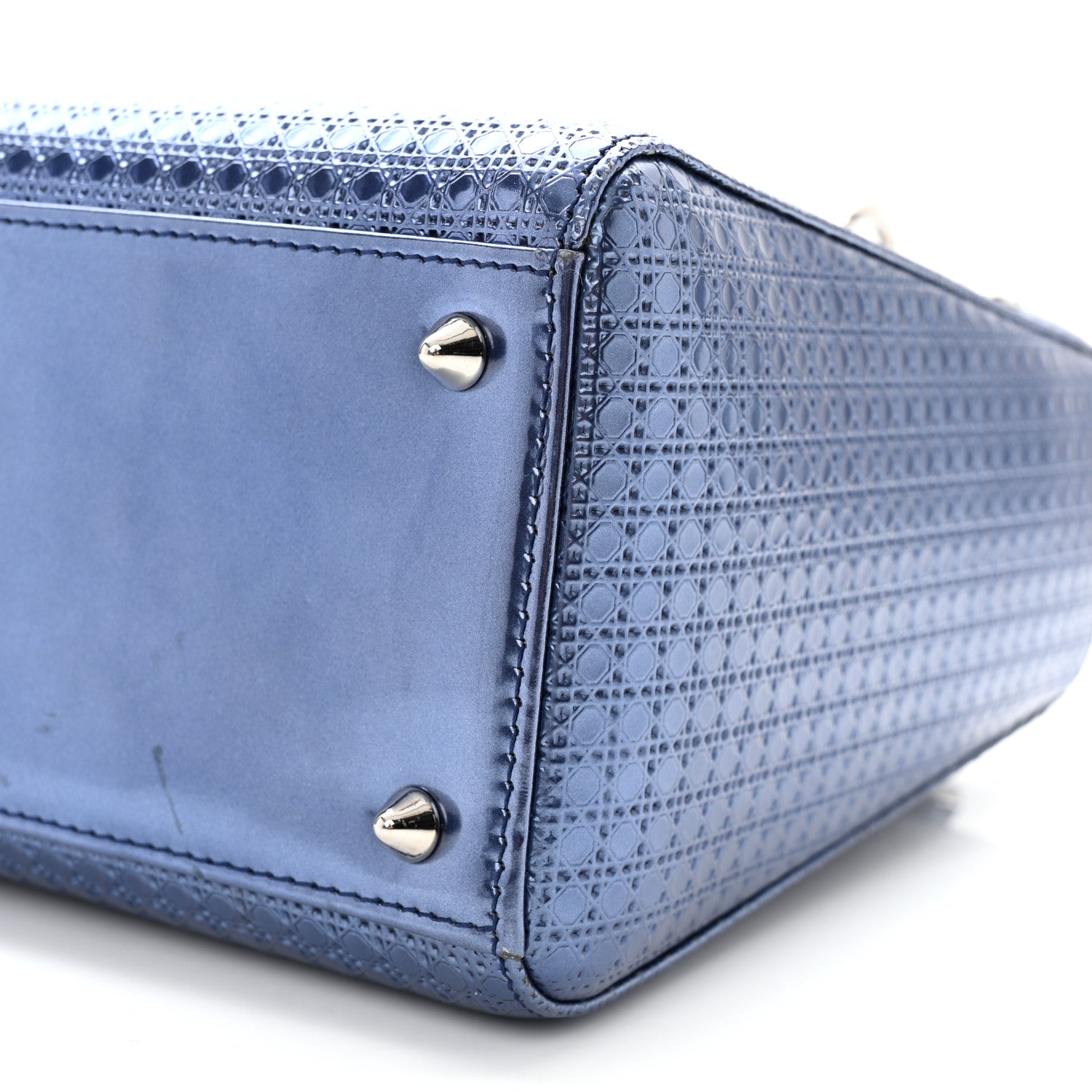 Christian Dior Metallic Patent Micro-Cannage Medium Lady Dior Blue 10 of 12