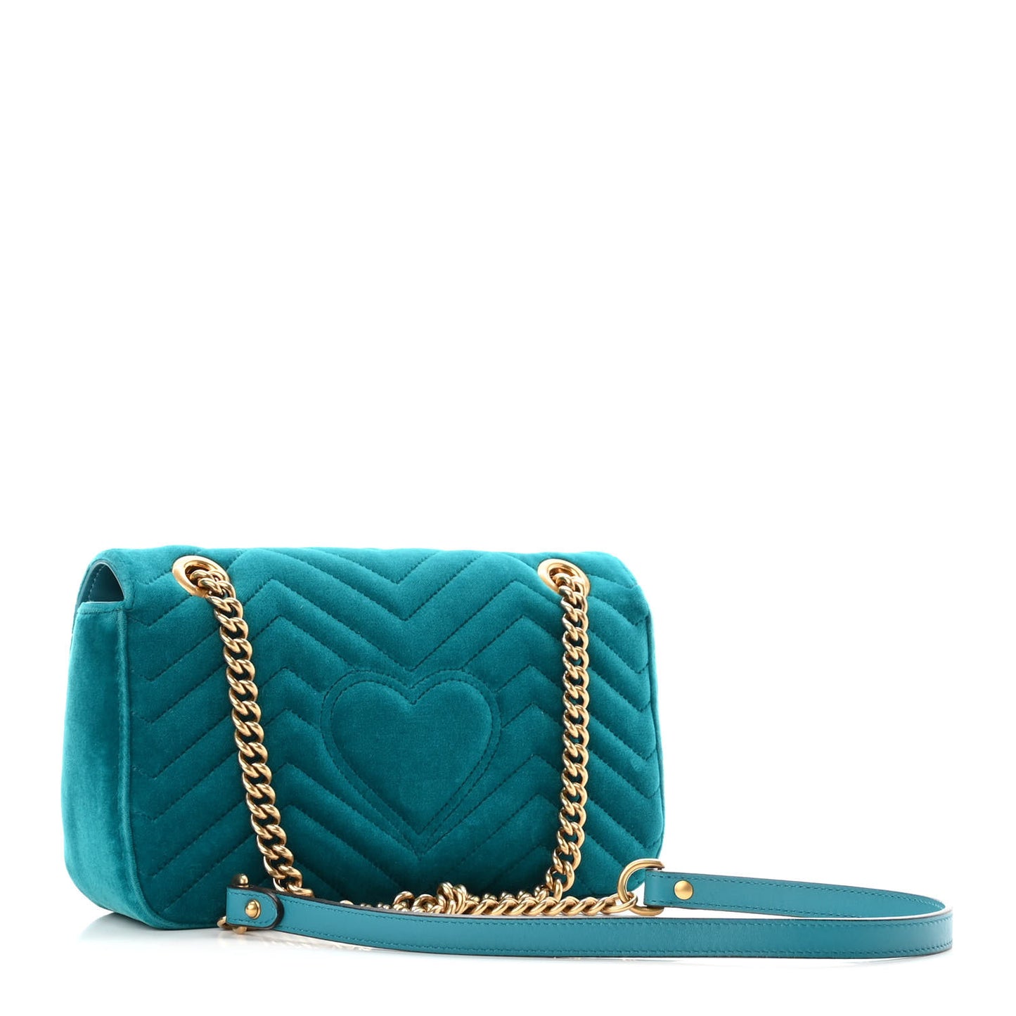 Velvet Matelasse Small GG Marmont Shoulder Bag Pavone Cyan