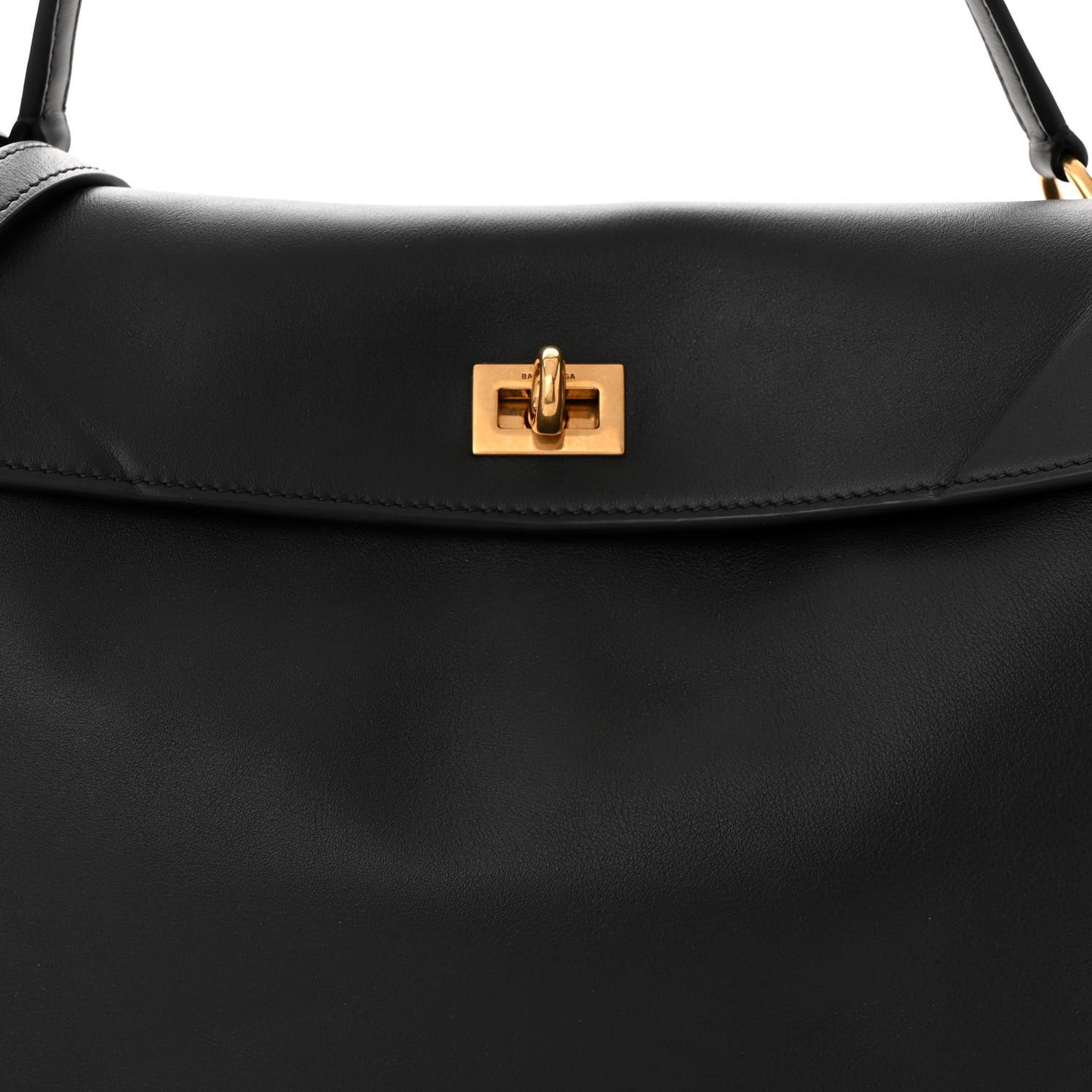 Natural Smooth Calfskin Medium Rodeo Top Handle Handbag Black