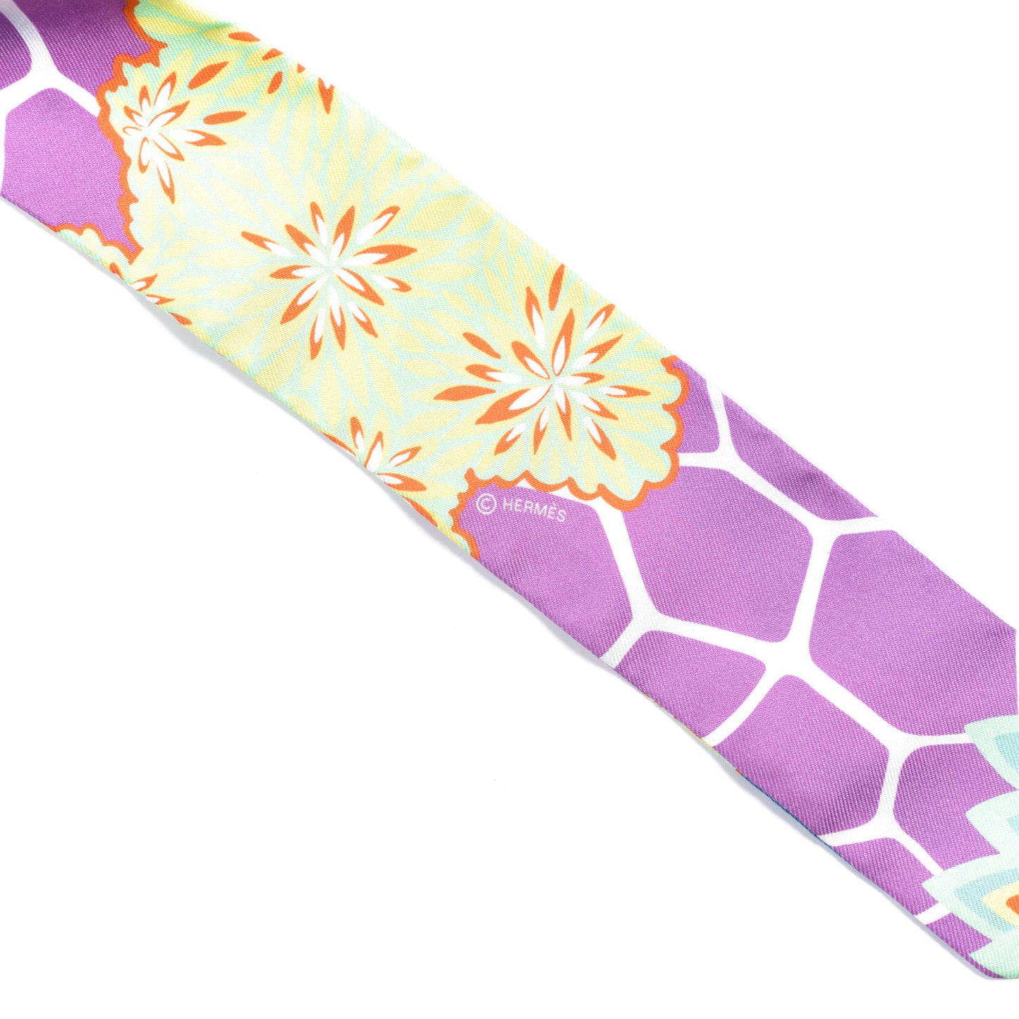 Silk The Three Graces Twilly Canard Mauve Jaune Fluo