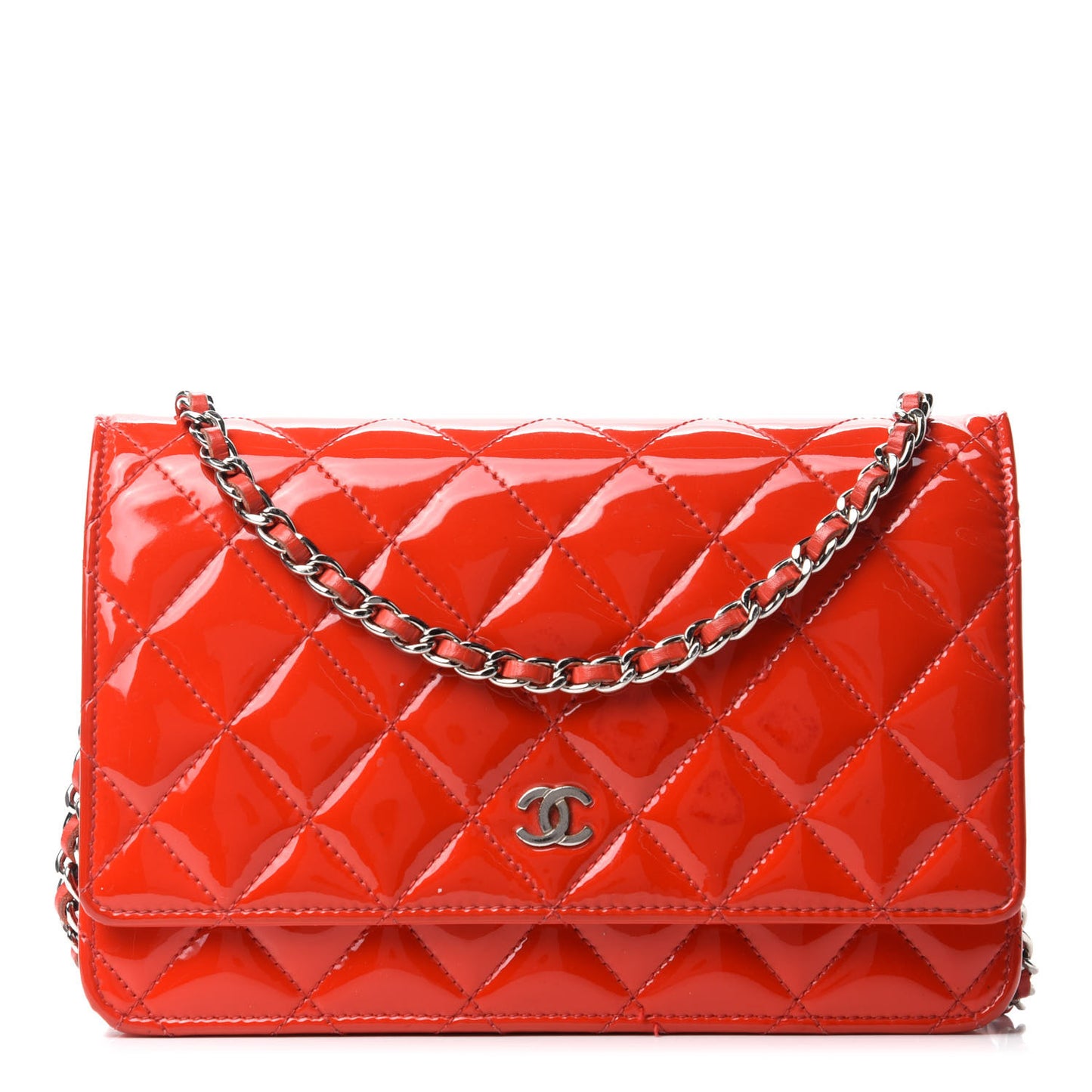 Patent Quilted Wallet On Chain WOC Red