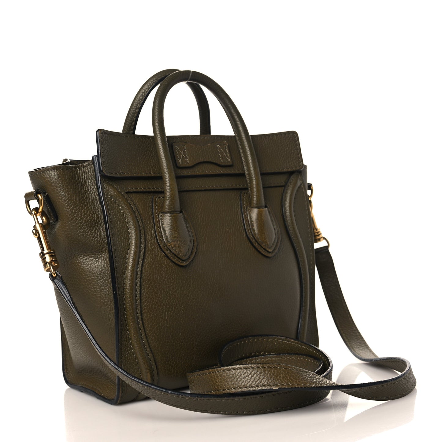 Drummed Calfskin Nano Luggage Dark Olive