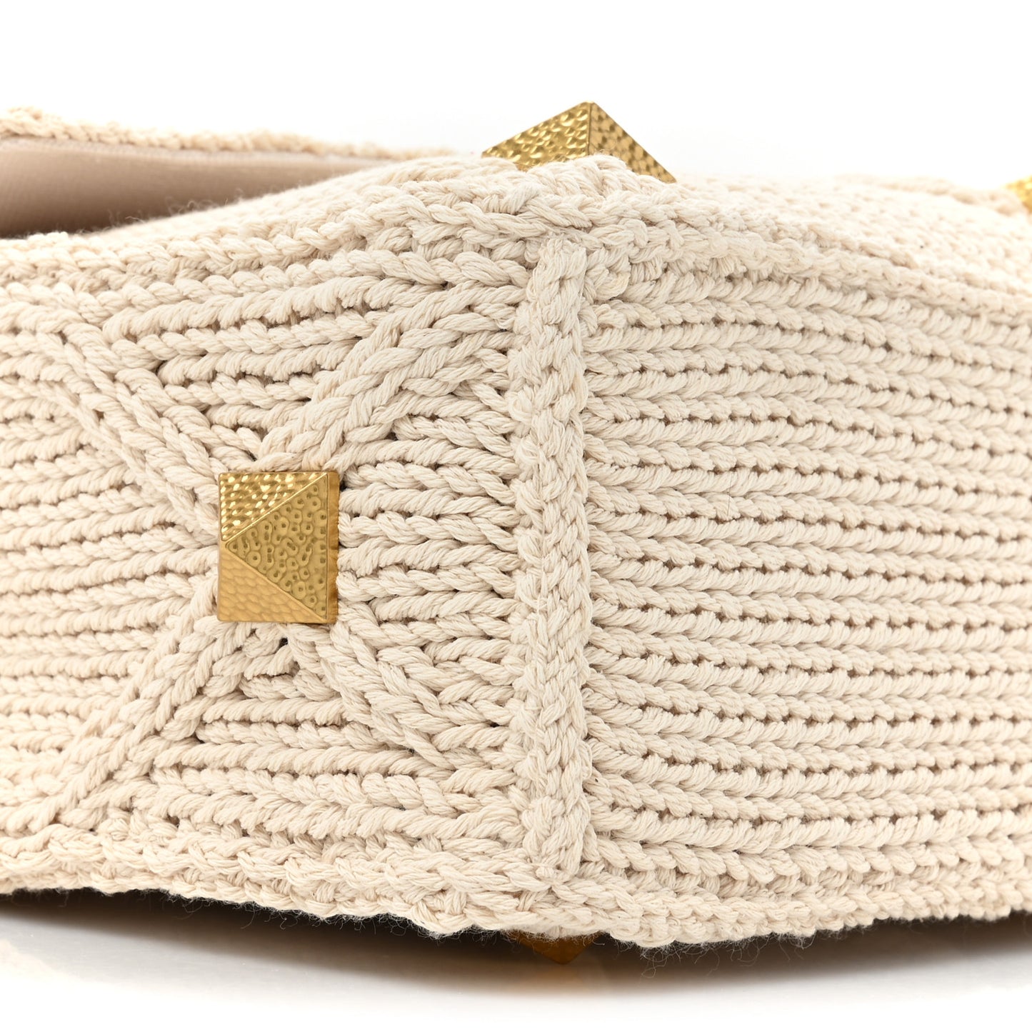 Knit Large Roman Stud Shoulder Bag Ecru