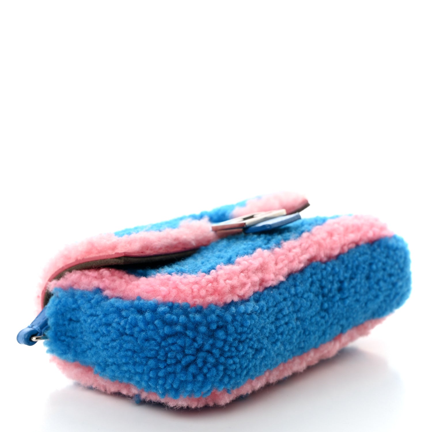 Fendi Shearling Shiny Nappa Baguette Blue Pink 4 of 10