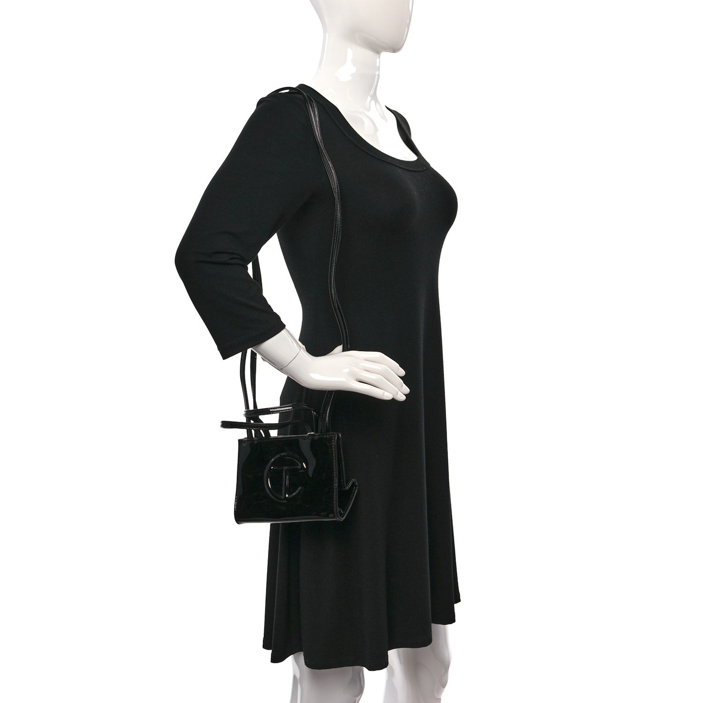 Patent Vegan Leather Small Shopping Bag Black