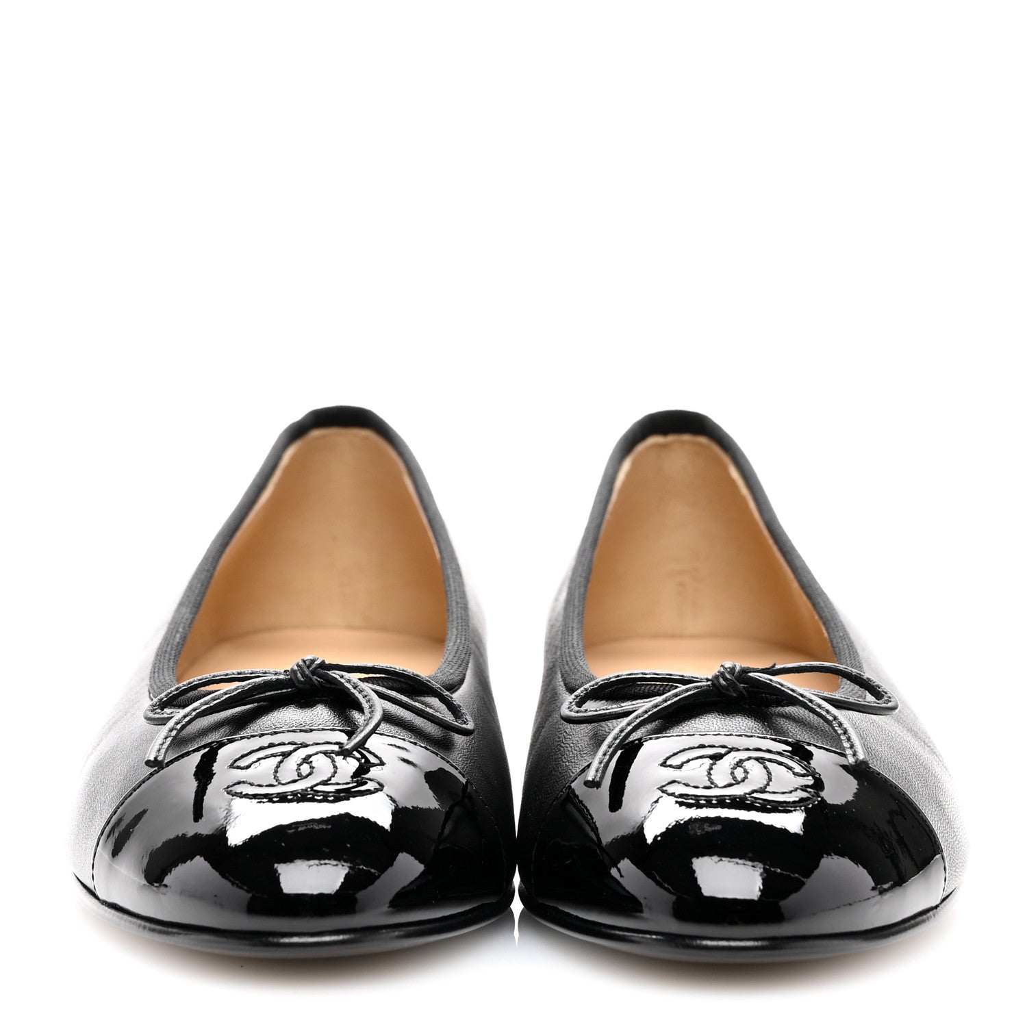 Chanel Lambskin Patent Cap Toe Ballerina Flats 40 Black 2 of 9