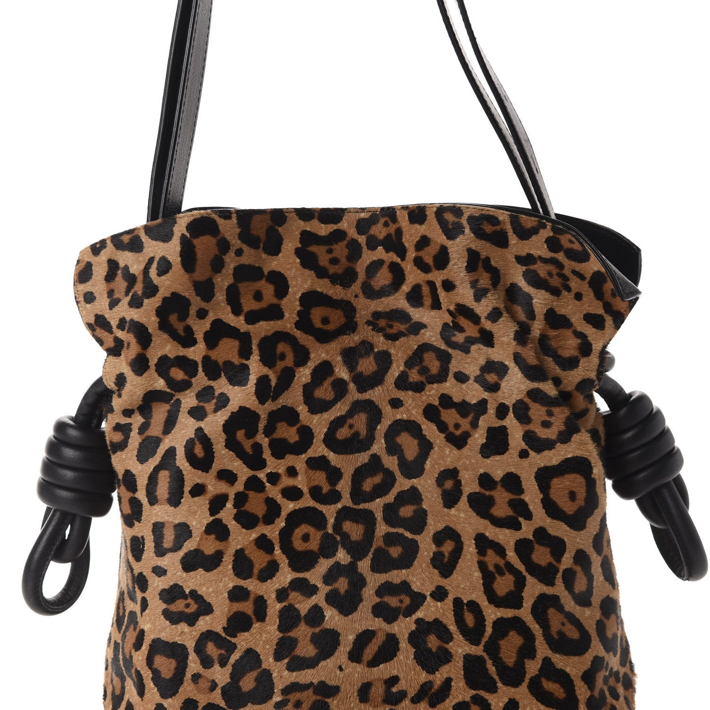 Calfskin Pony Hair Leopard Print Flamenco Knot Bag Black