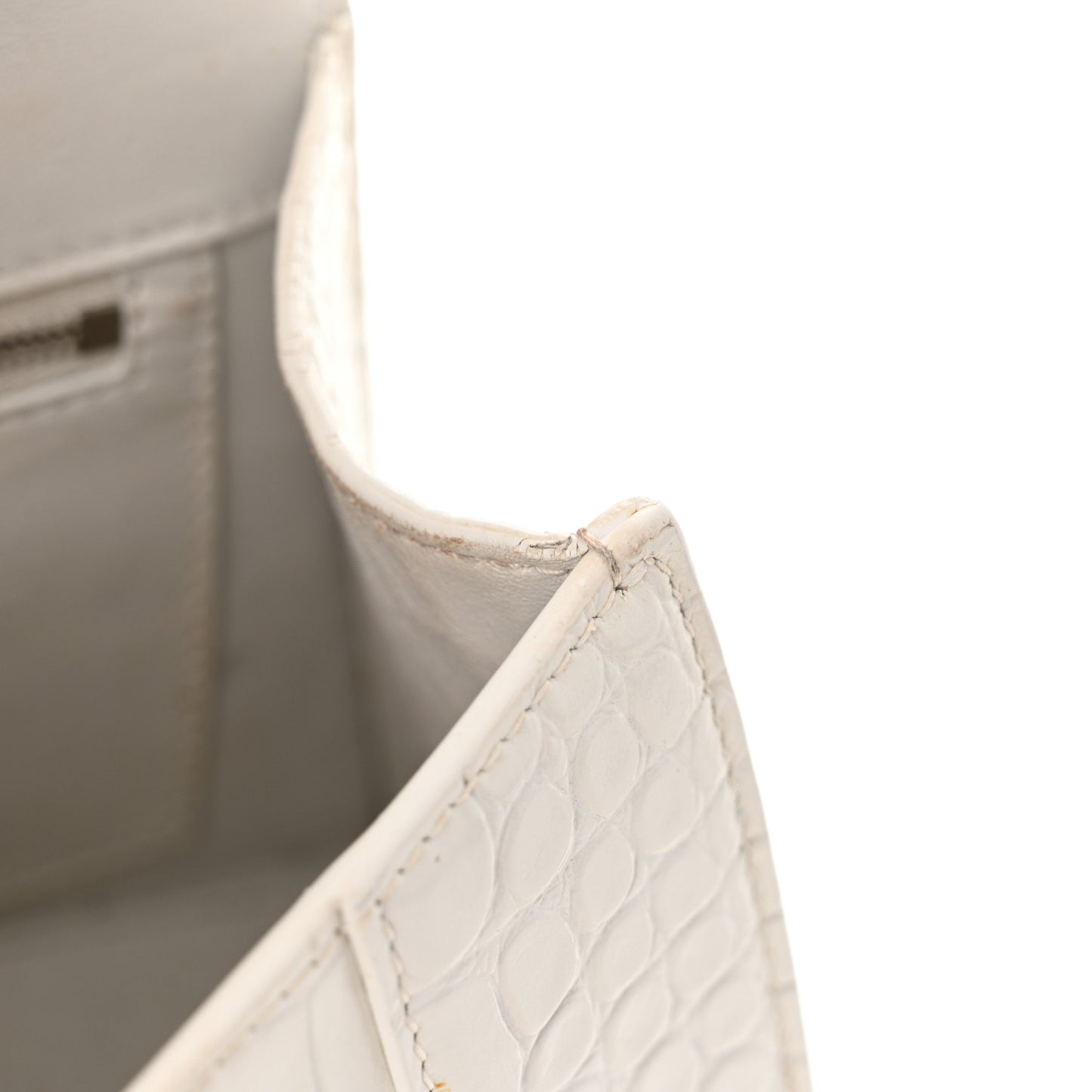 Calfskin Crocodile Embossed Small Hourglass Top Handle Bag White
